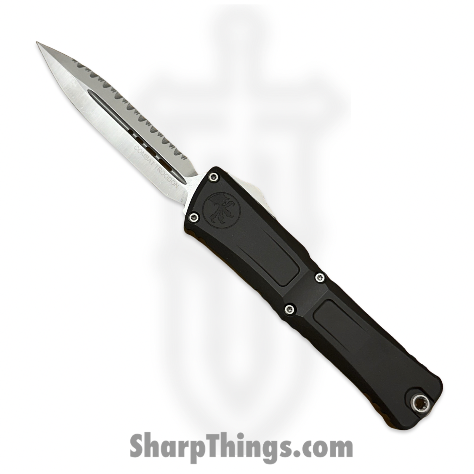 Microtech - 1142-6 - Combat Troodon Gen III F/S - OTF Auto - M390MK Satin D/E - Deep Engraved Aircraft Aluminum - Black