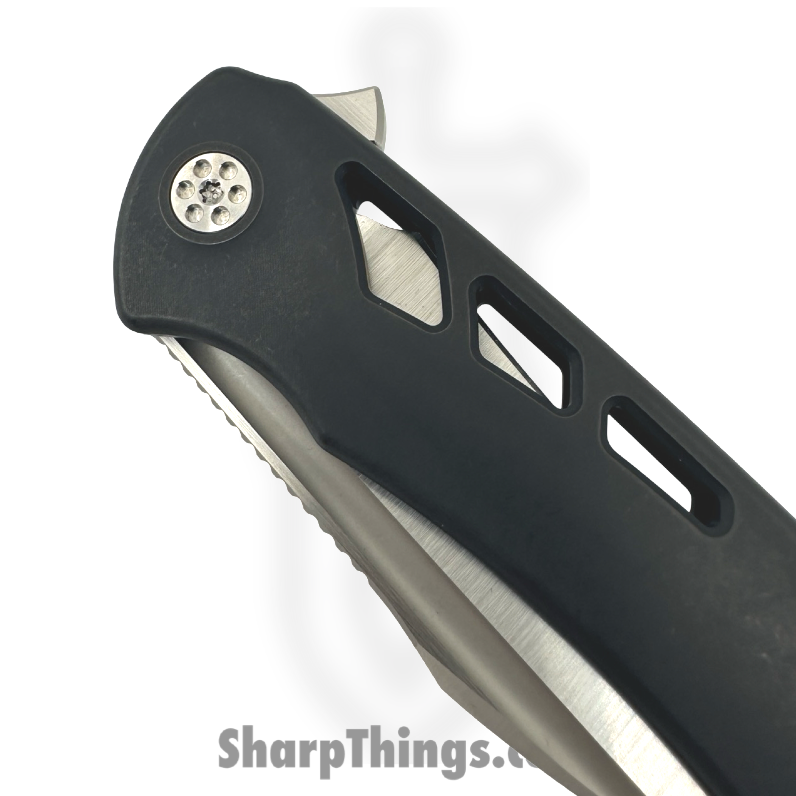 SharpByDesign - DER-BK-AS - Derecho - Folding Knife - Belt Satin M390 Hawkbill - Black Aspirated Ti - Black - Image 3