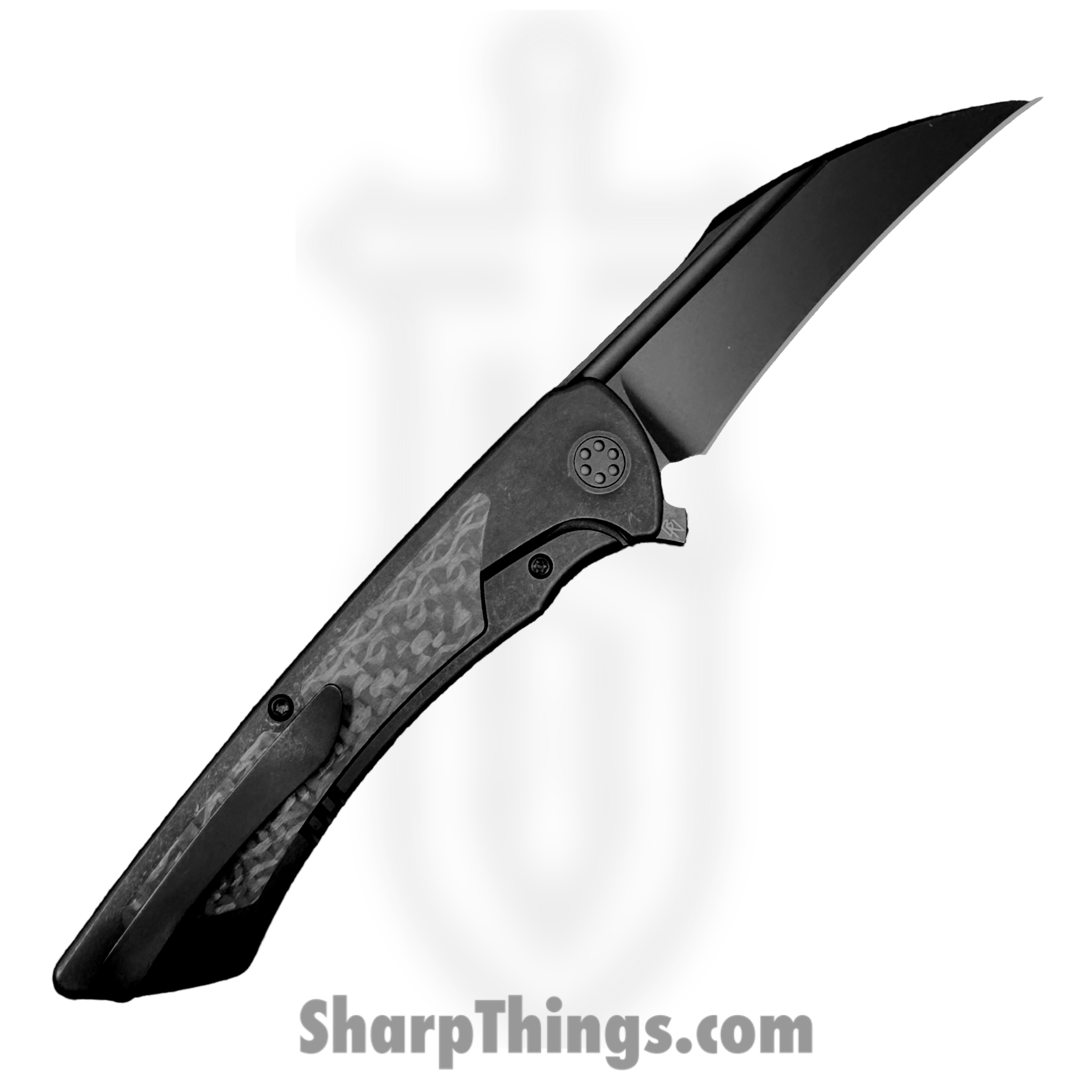 SharpByDesign - DER-BO-CF - Derecho - Folding Knife - PVD M390 Hawkbill - Black PVD Ti w Carbon Fiber - Black - Image 2