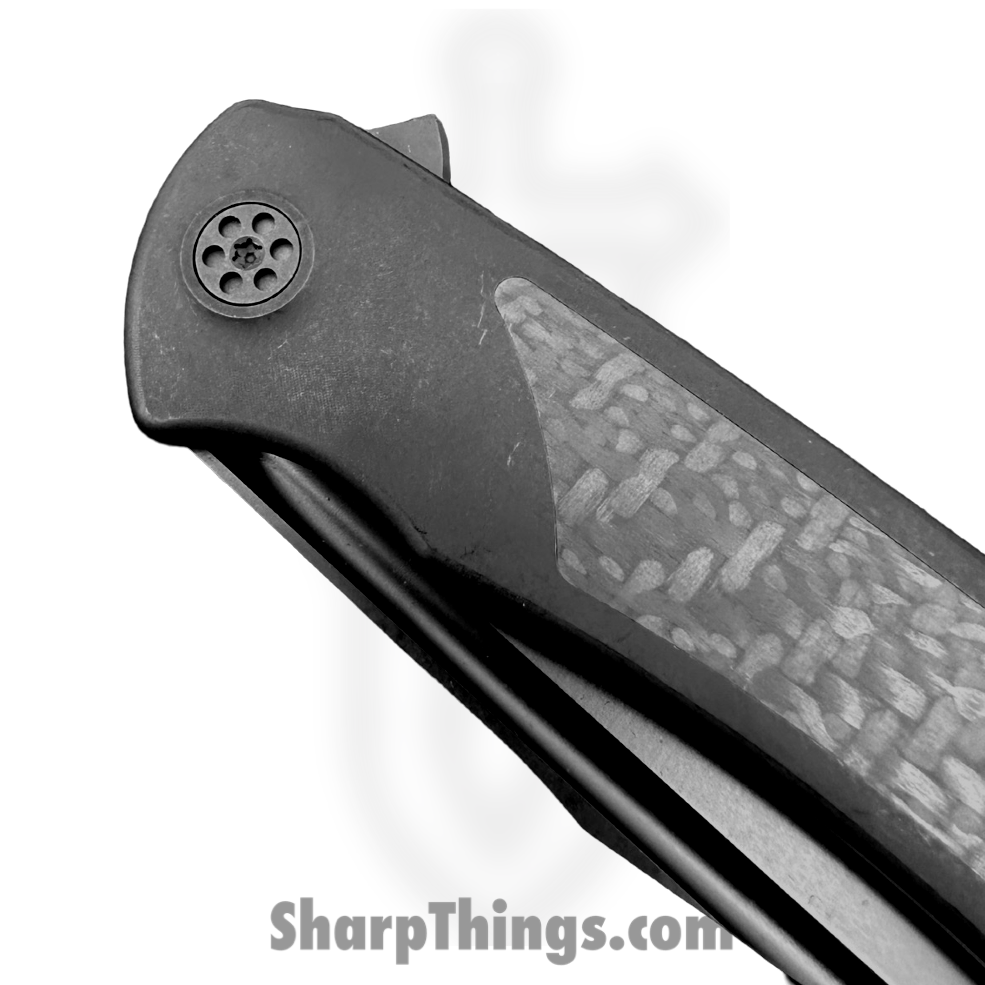 SharpByDesign - DER-BO-CF - Derecho - Folding Knife - PVD M390 Hawkbill - Black PVD Ti w Carbon Fiber - Black - Image 3