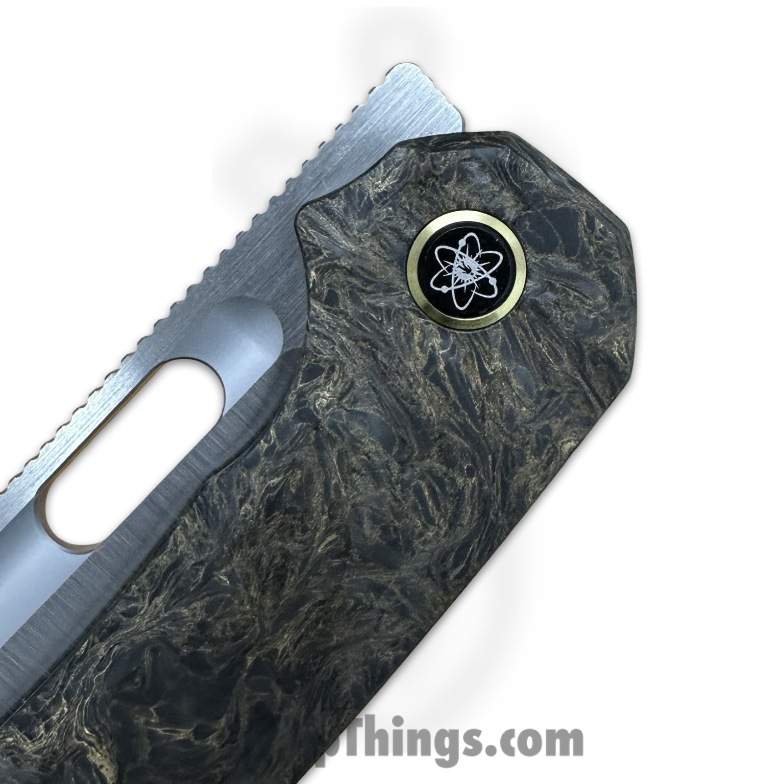 EMPEDC - EMPRELDRKMAT - Relative - Folding Knife - Stonewash Magnacut Bowie - Fat Carbon Titanium - Gold - Image 8