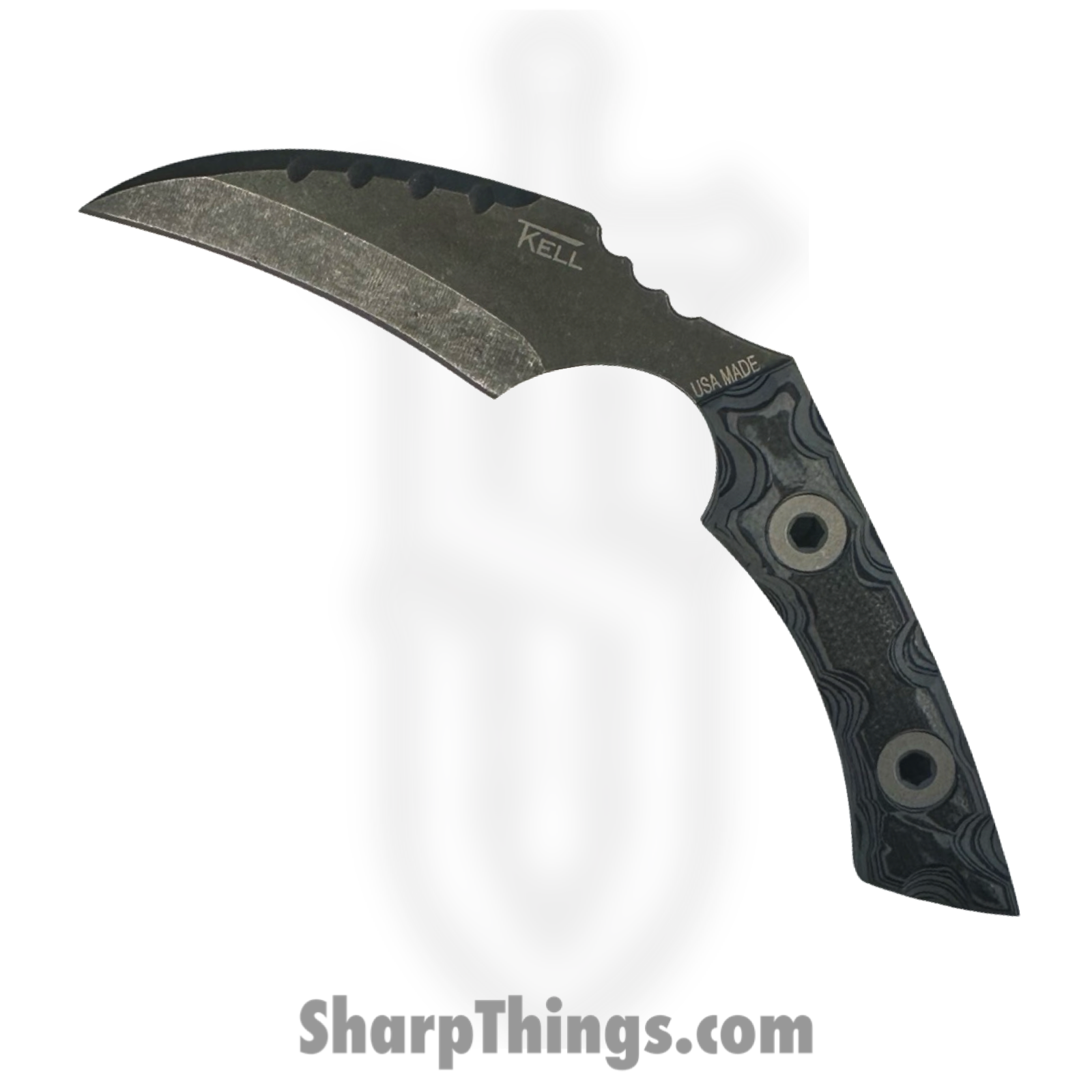 T.Kell Knives - FLNGreyman - FLN Removable G-10 Ring Black Recon - Fixed Blade Knife - 80crv2 Coated Hawkbill - G10 - Greyman