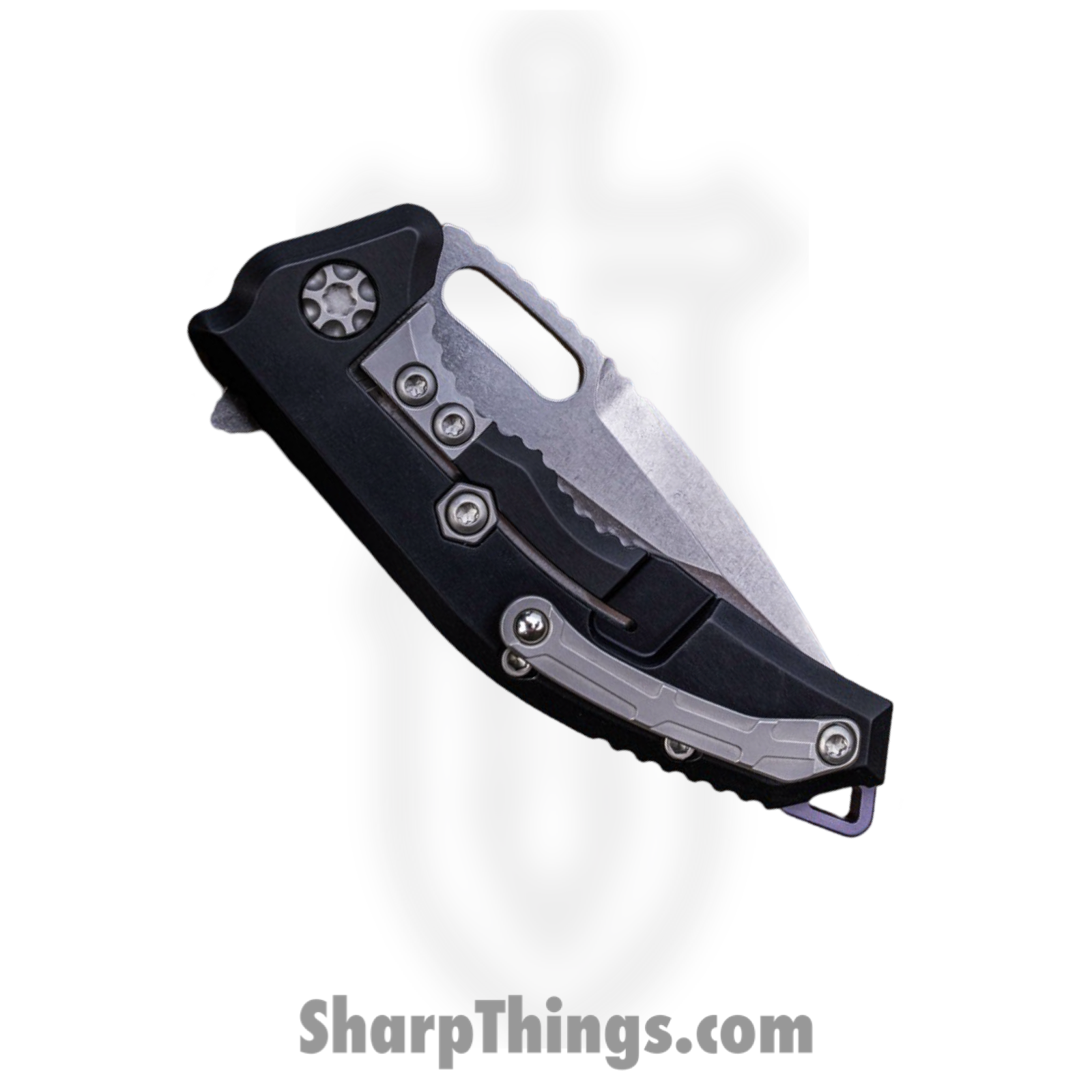 Heretic Knives - H009-2B - Medusa - Folding Knife - MagnaCut Stonewash Tanto Serrated - Aluminum with Grip Inlay - Black - Image 4