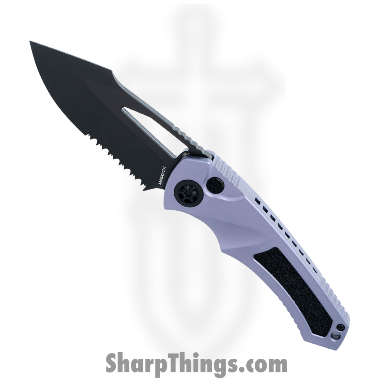 Heretic Knives - H046-6B-GRY - Pariah - Folding Knife - MagnaCut DLC Drop Point Serrated - Aluminum with Grip Inlay - Gray Black