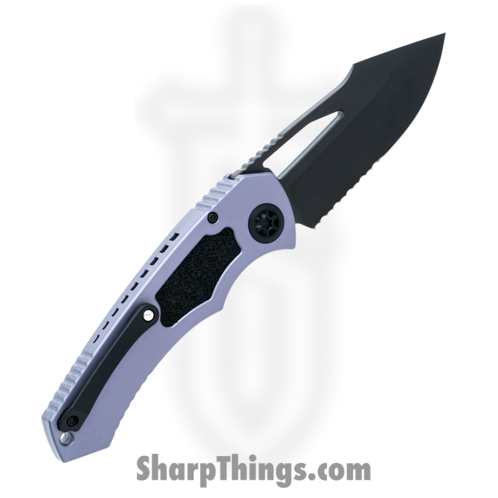 Heretic Knives - H046-6B-GRY - Pariah - Folding Knife - MagnaCut DLC Drop Point Serrated - Aluminum with Grip Inlay - Gray Black - Image 2