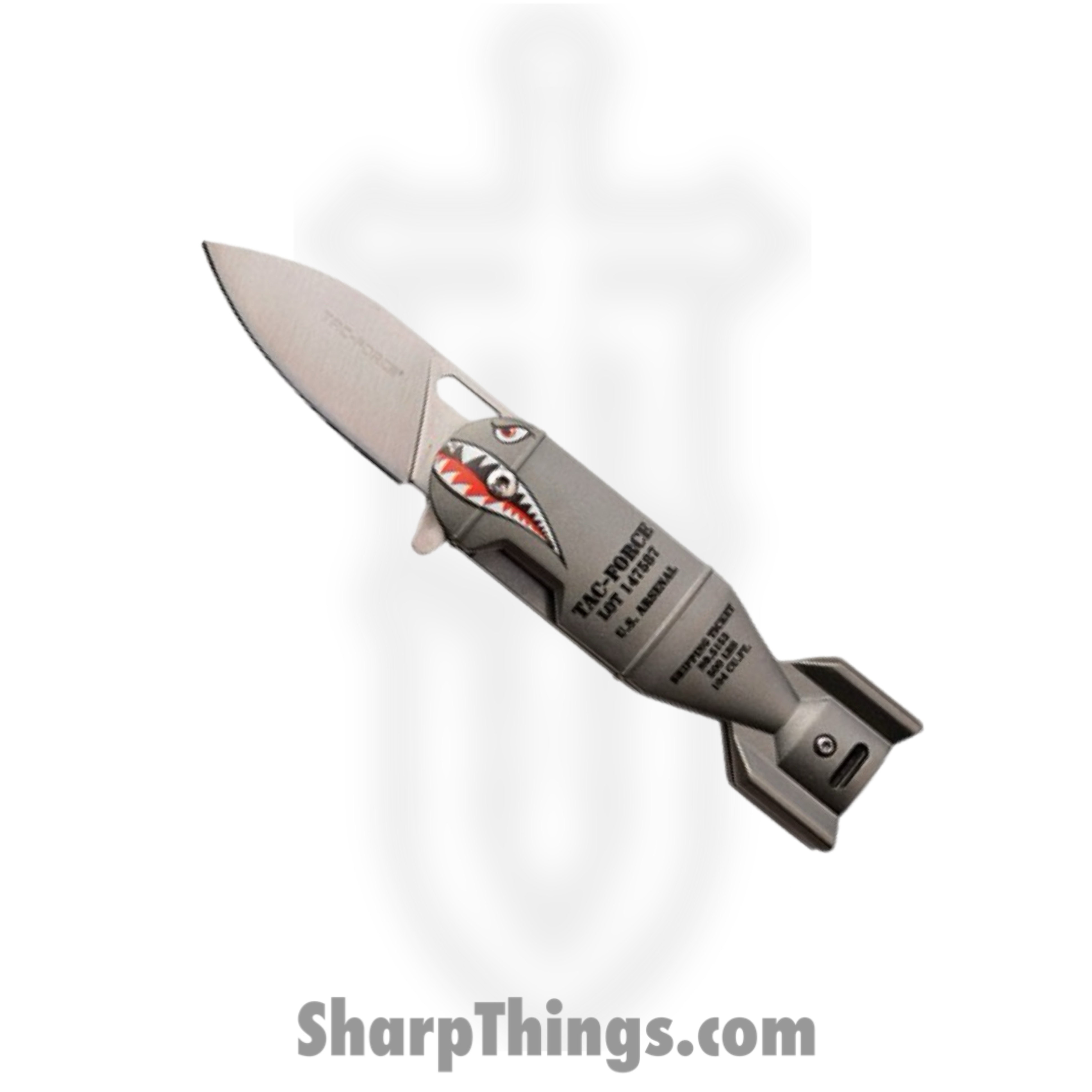 Tac Force - TF1039POP-GY - WWII Shark Bomb Shaped - Assisted Open Knife - 3Cr13 Black Stonewash - Aluminum - Gray