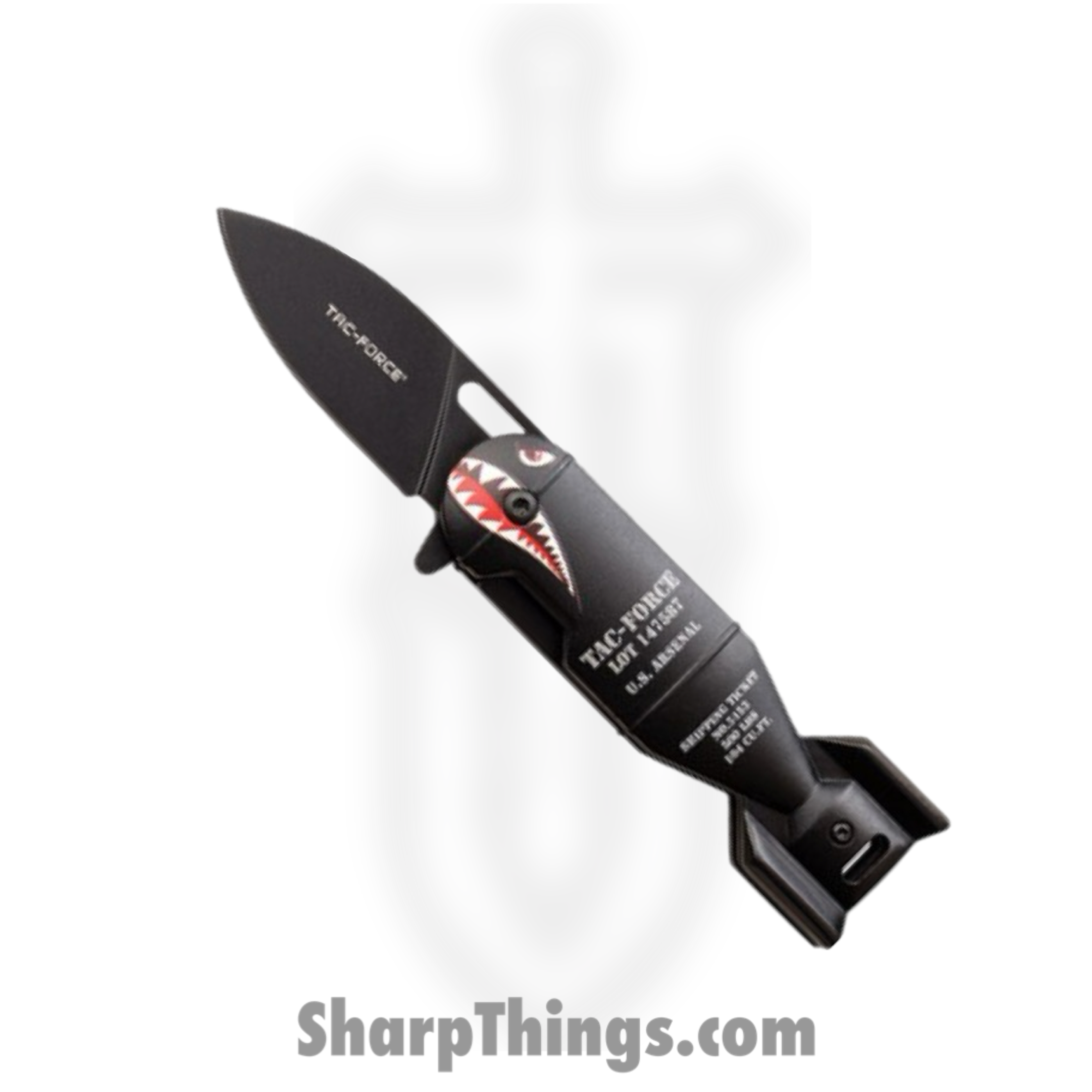 Tac Force - TF1039POP-BK - WWII Shark Bomb Shaped - Assisted Open Knife - 3Cr13 Black Stonewash - Aluminum - Black