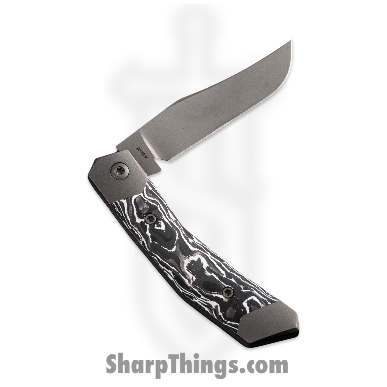 Jack Wolf Knives - MINCY-01-MRBCF-WHT - Cyborg Jack - Folding Knife - S90V Blasted Clip Point - Marble Carbon Fiber - White - Image 2