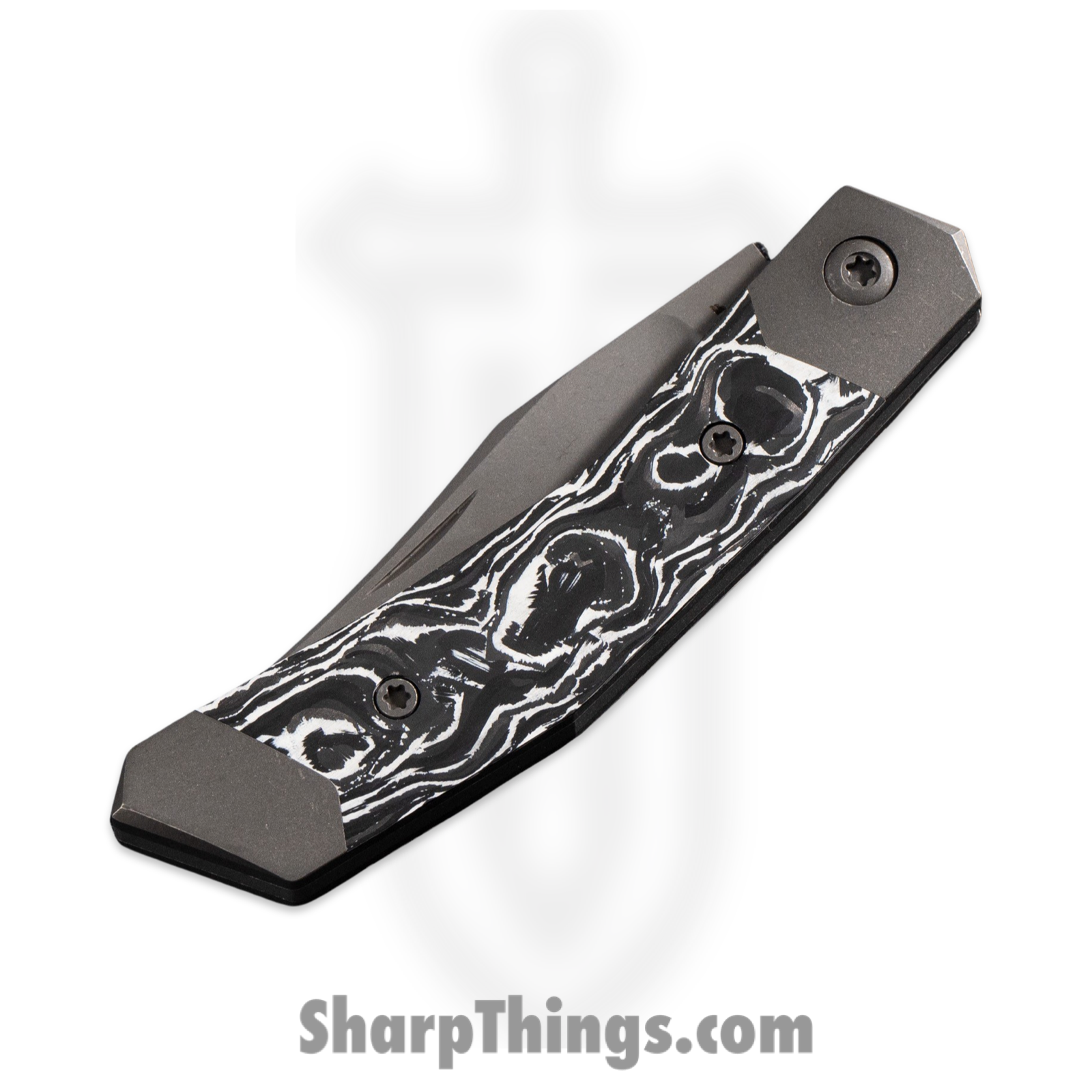 Jack Wolf Knives - MINCY-01-MRBCF-WHT - Cyborg Jack - Folding Knife - S90V Blasted Clip Point - Marble Carbon Fiber - White - Image 4