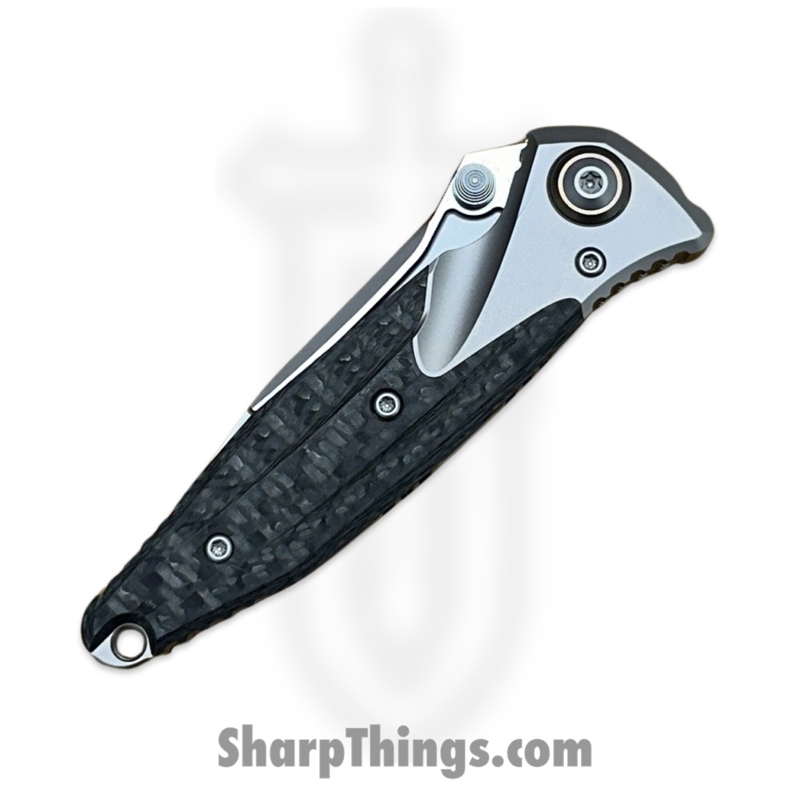 Microtech - 260M-9CFTI - Mini Socom Bravo - Folding Knife - M390 Bead Blast Clip Point - Bolstered 6AI4V Titanium with Carbon Fiver Scales - Black - Image 7
