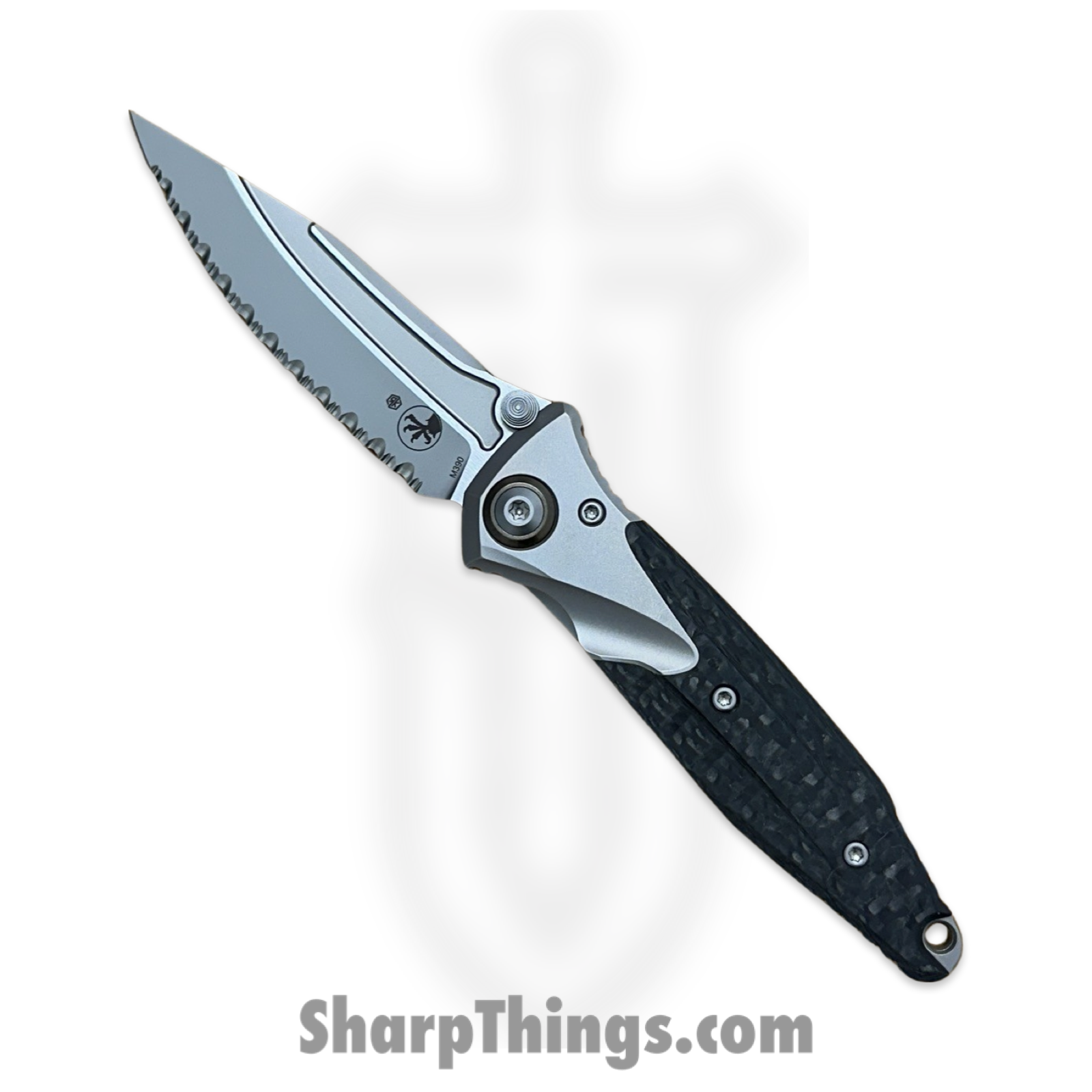 Microtech - 260M-9CFTI - Mini Socom Bravo - Folding Knife - M390 Bead Blast Clip Point - Bolstered 6AI4V Titanium with Carbon Fiver Scales - Black