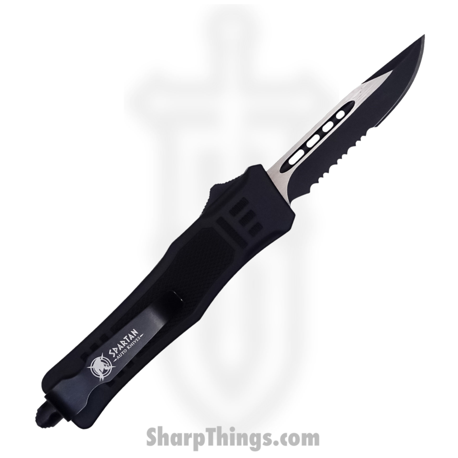Steel River Knives - SB616DSBK - Midway II OTF Auto - 440 2 Tone Serrated Drop Point - Black - Image 4