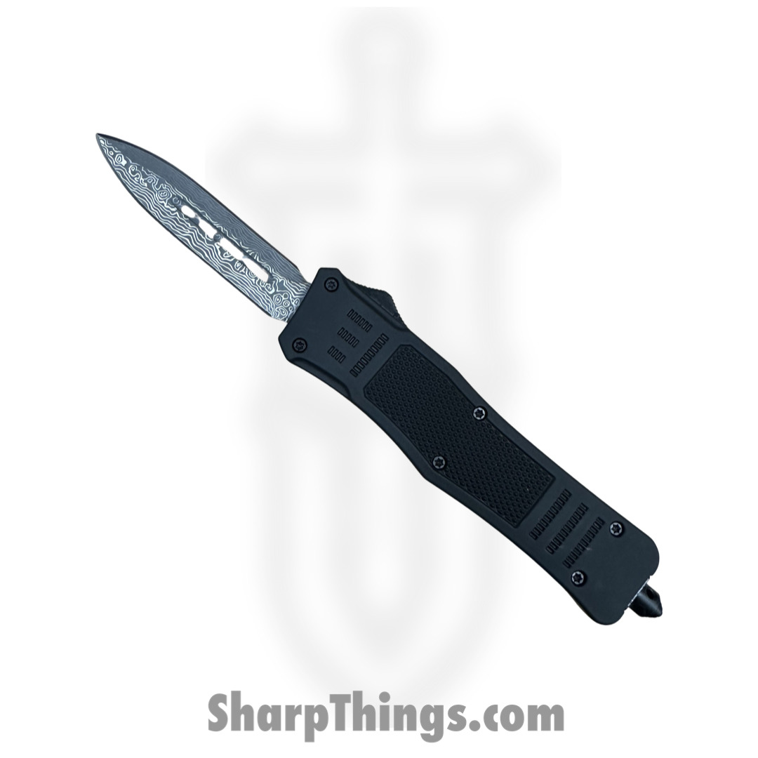 Steel River Knives - SB618DGDBK - Midway OTF Auto - 440 Damascus Dagger - Black
