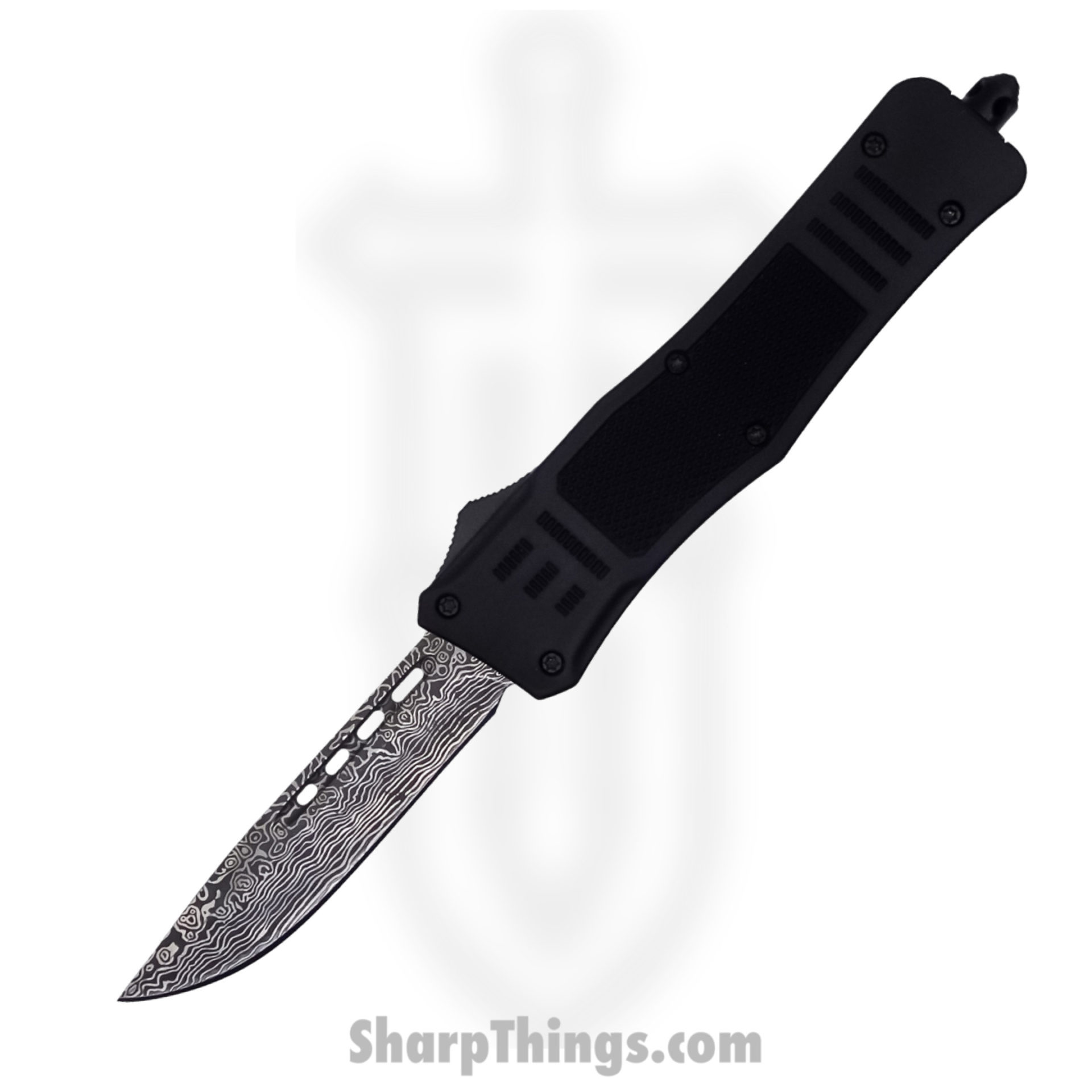 Steel River Knives - SB618DPDBK - Midway OTF Auto - 440 Damascus Drop Point - Black