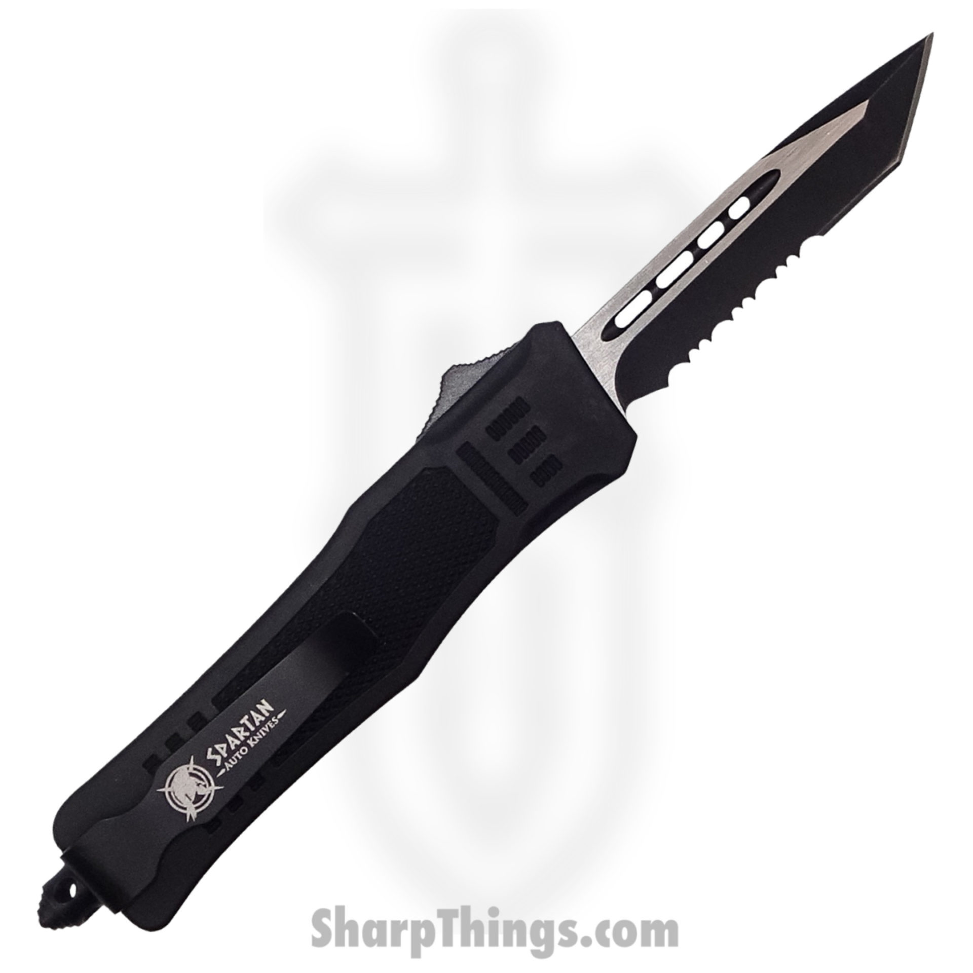 Steel River Knives - SB616TSBK - Midway II OTF Auto - 440 2 Tone Tanto Serrated - Black - Image 2