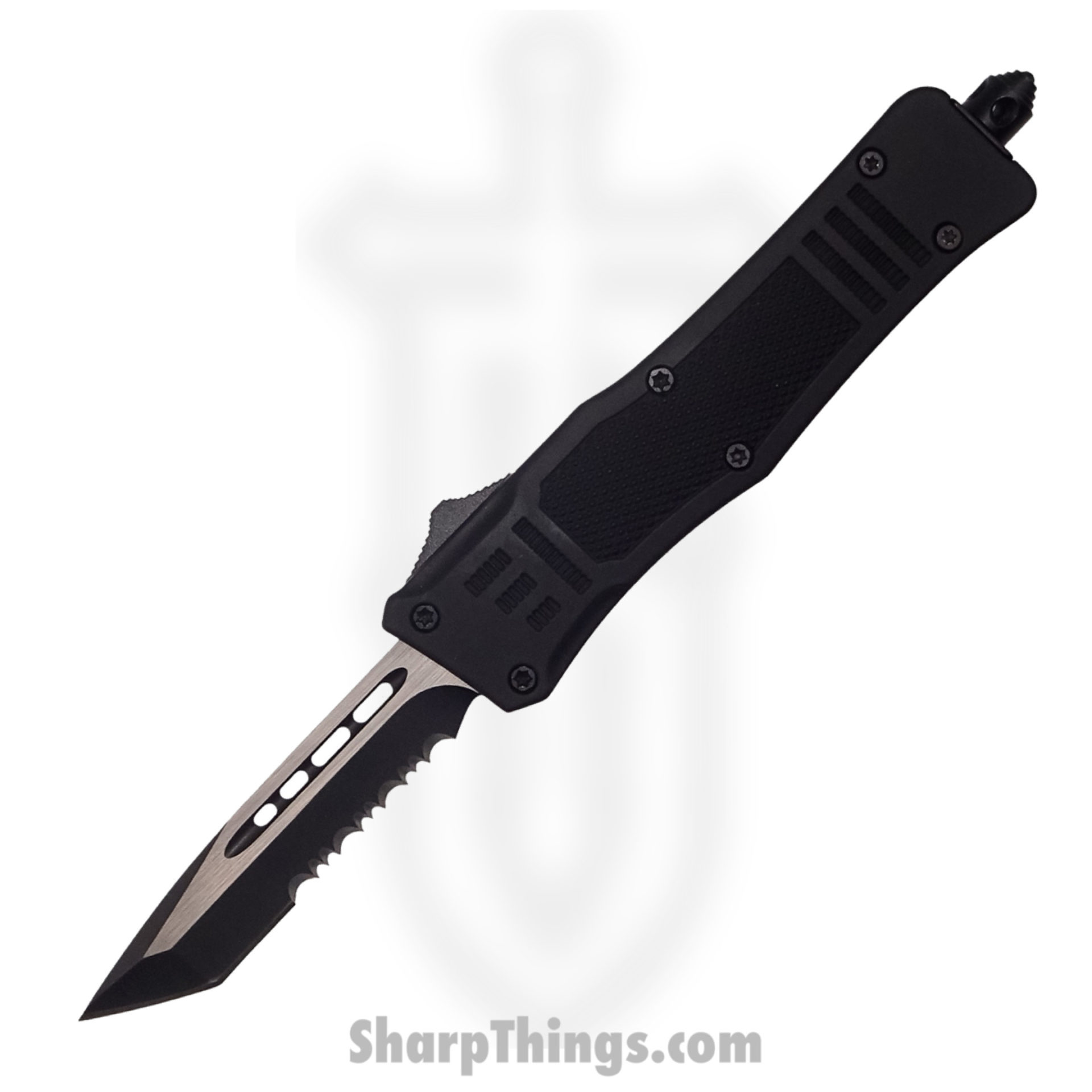 Steel River Knives - SB616TSBK - Midway II OTF Auto - 440 2 Tone Tanto Serrated - Black