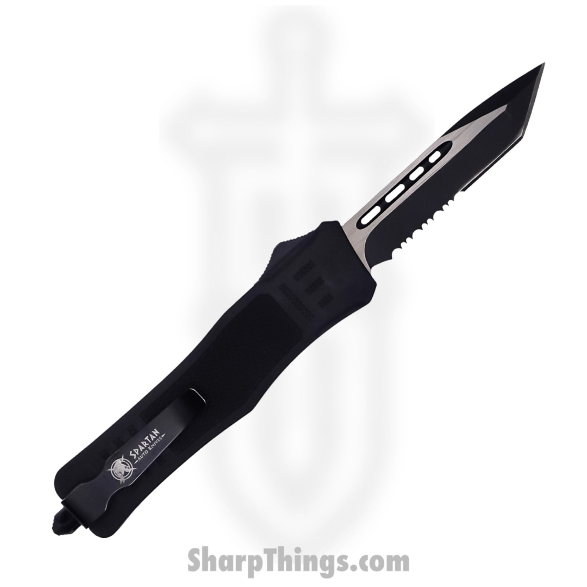 Steel River Knives - SB618TSBK - Midway OTF Auto - 440 2 Tone Serrated Tanto - Black - Image 4