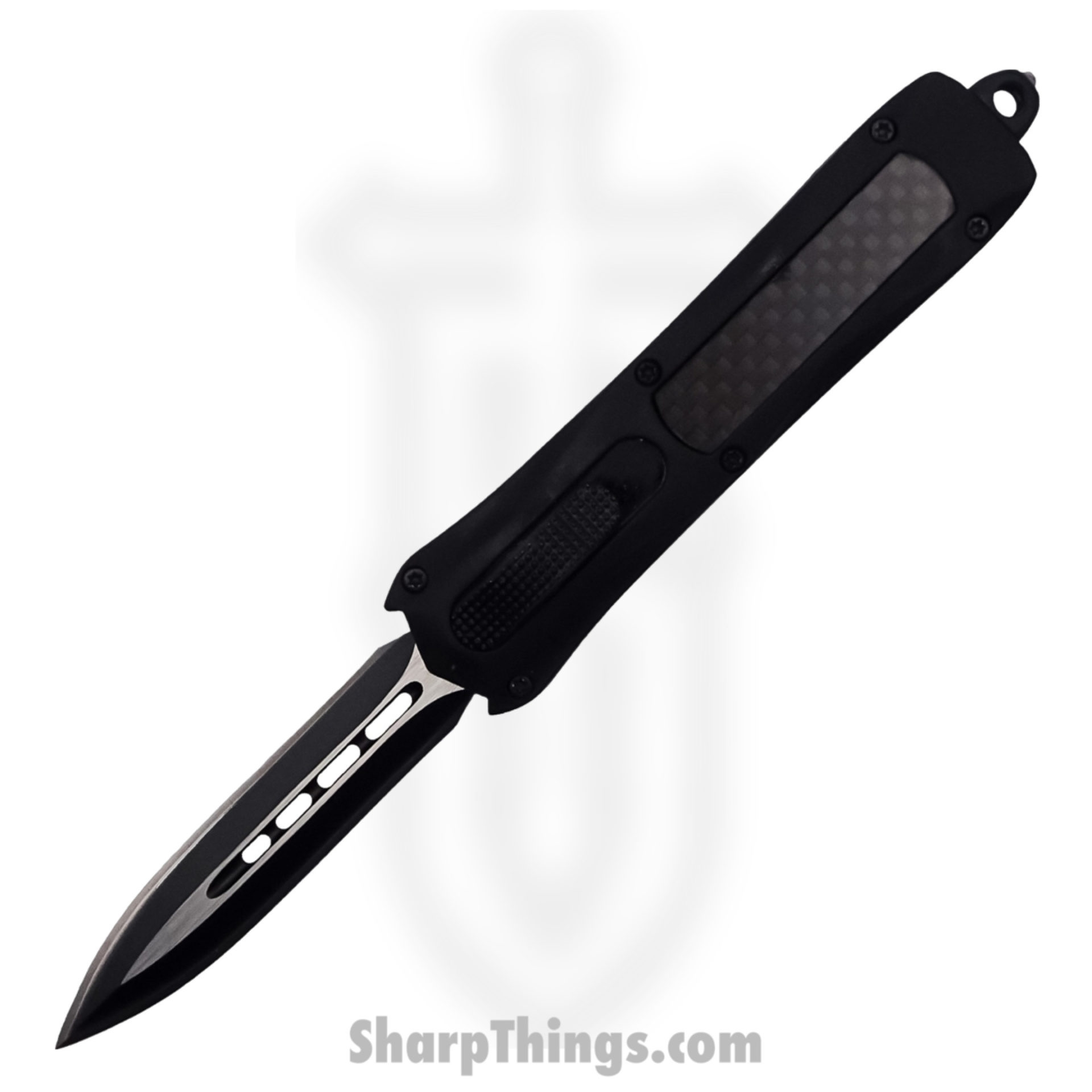 Steel River Knives - SBA163DGSBK - Mini Sidewinder OTF Auto - 440 2 Tone Serrated Dagger - Black