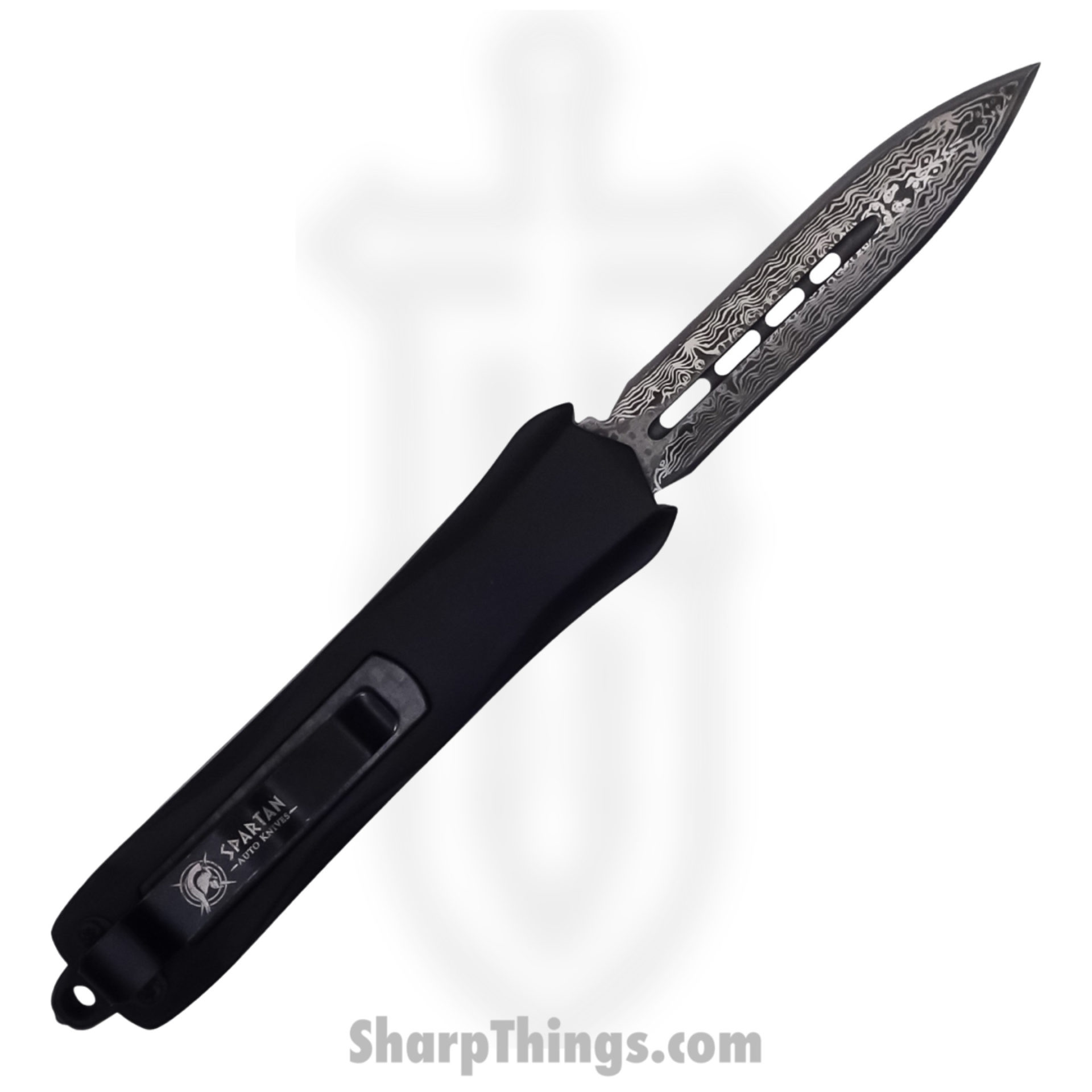 Steel River Knives - SBA163GDSDBK - Mini Sidewinder OTF Auto - 440 2 Tone Damascus Dagger Serrated - Black - Image 3