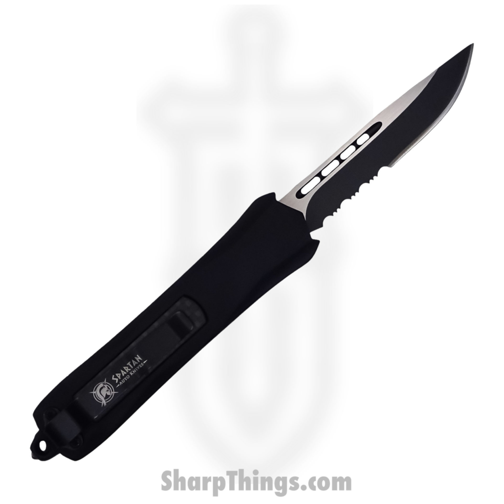 Steel River Knives - SBA163DSBK - Mini Sidewinder OTF Auto - 440 2 Tone Serrated Drop Point - Black - Image 2
