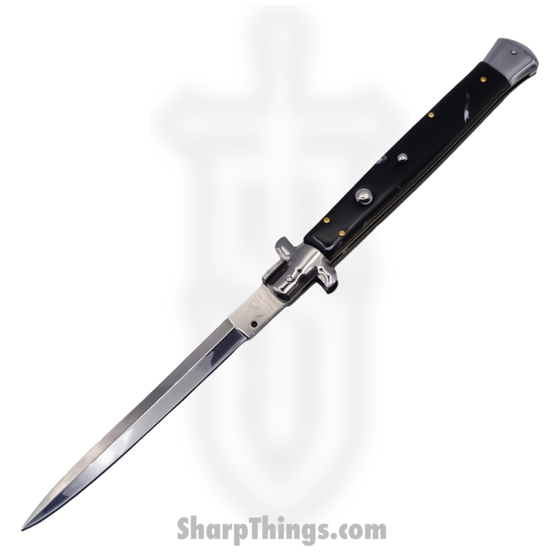 Steel River Knives - SBBOL13SH - Grosso 13in Stiletto - Swinguard Lockback Auto - 440 Bayonet - Black Horn - Image 4