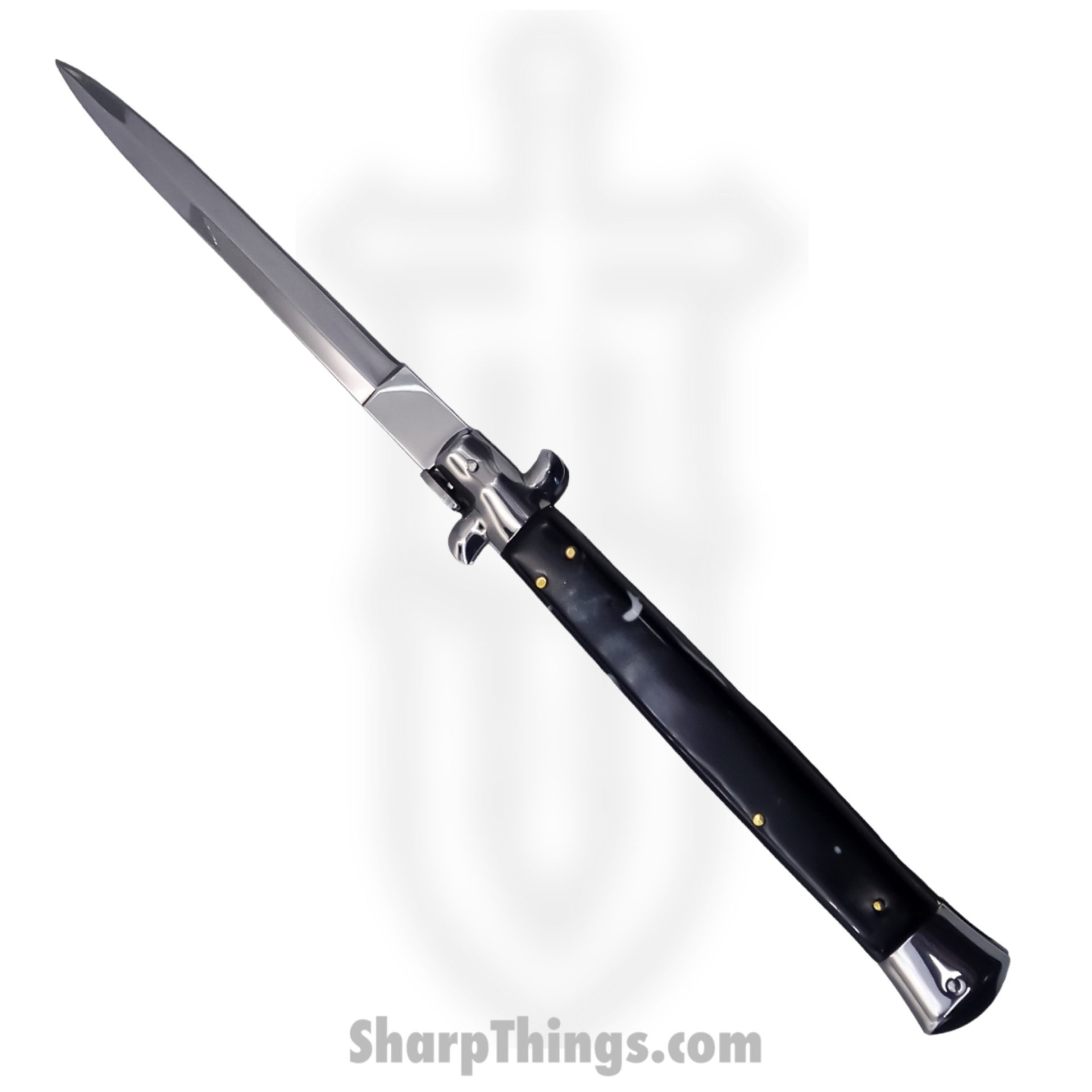 Steel River Knives - SBBOL13SH - Grosso 13in Stiletto - Swinguard Lockback Auto - 440 Bayonet - Black Horn