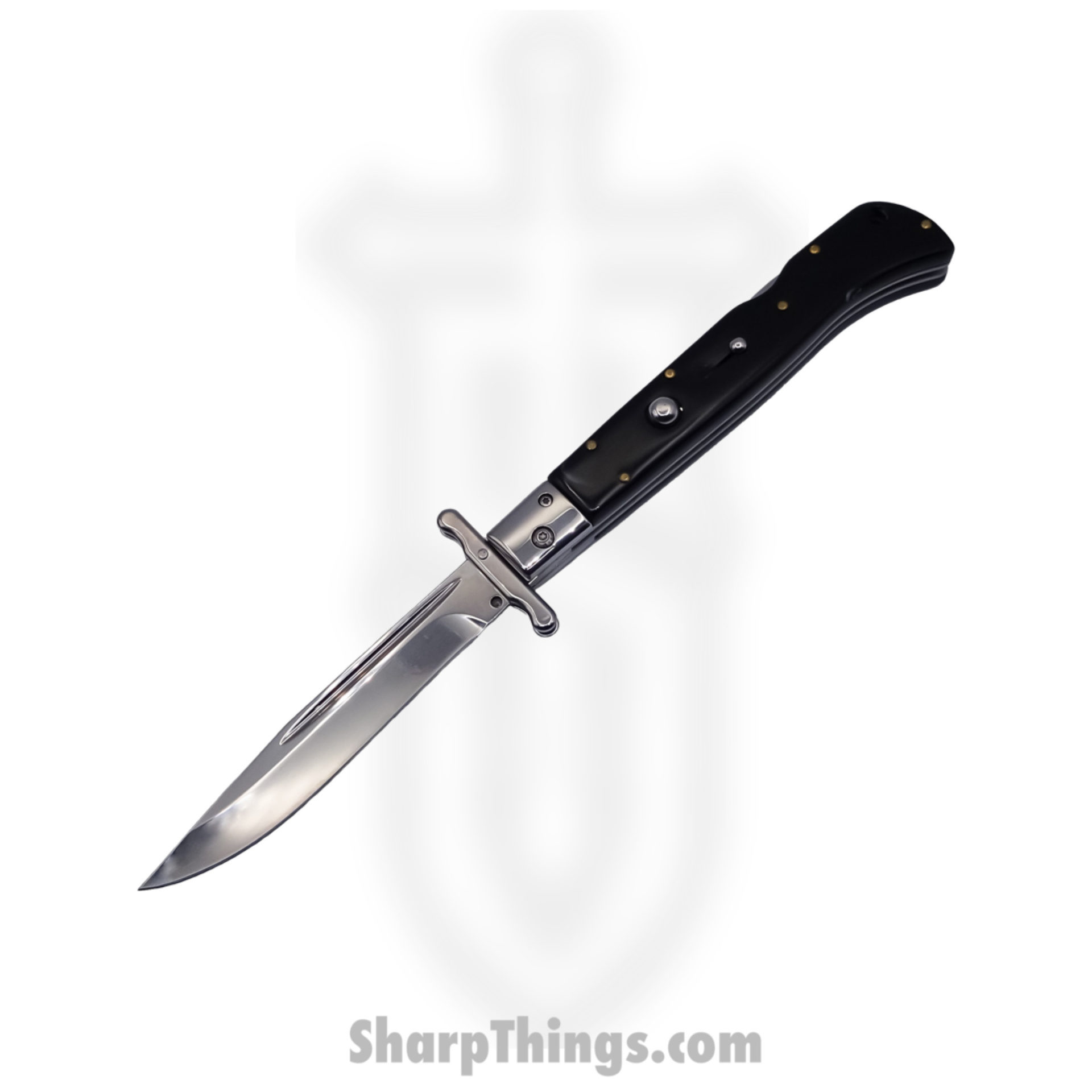 Steel River Knives - SBSG11CSH - Magnum 11in Stiletto - Swinguard Lockback Auto - 440 Clip Point - Black Horn