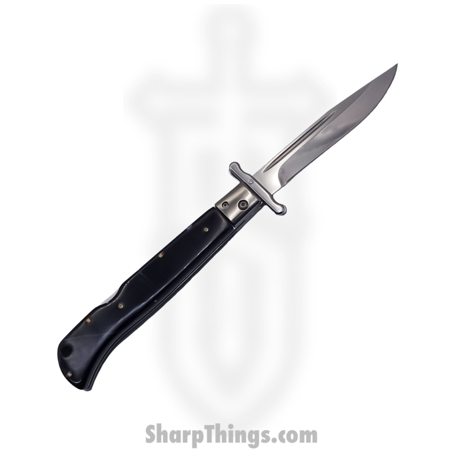 Steel River Knives - SBSG11CSH - Magnum 11in Stiletto - Swinguard Lockback Auto - 440 Clip Point - Black Horn - Image 4