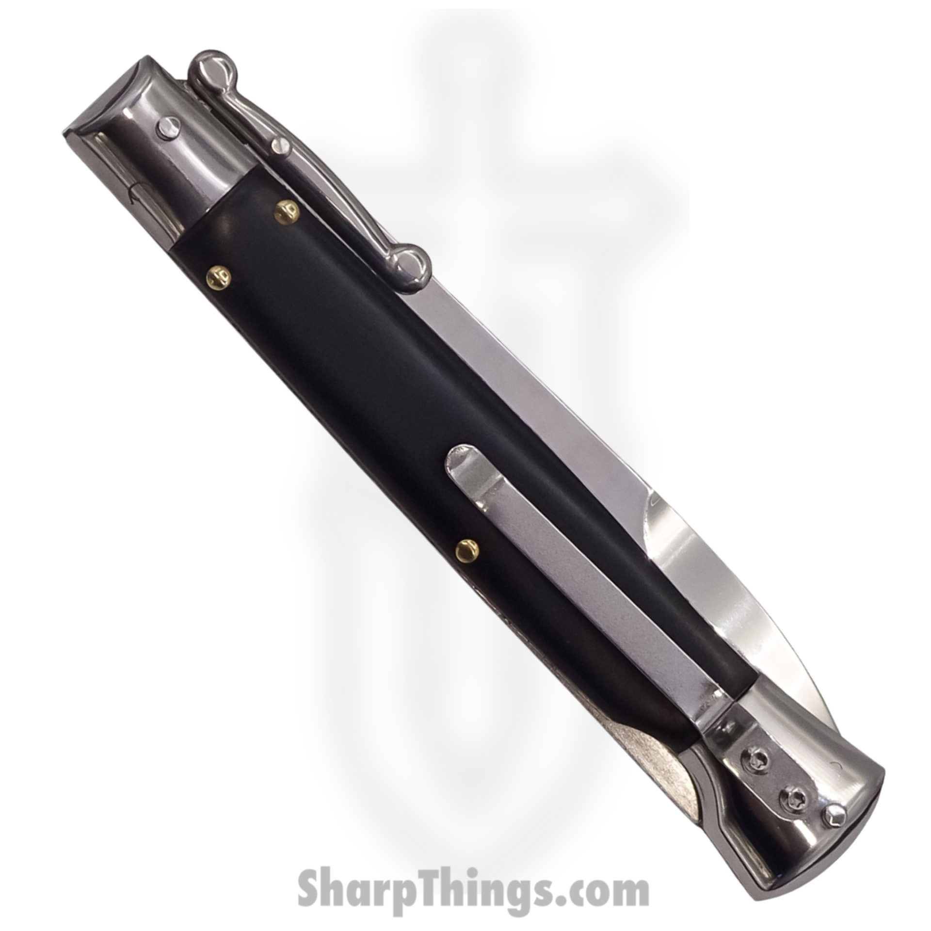 Steel River Knives - SBSGPMBH - Premium 9in Stiletto - Swinguard Lockback Auto - 440 Clip Point - Black Horn - Image 2