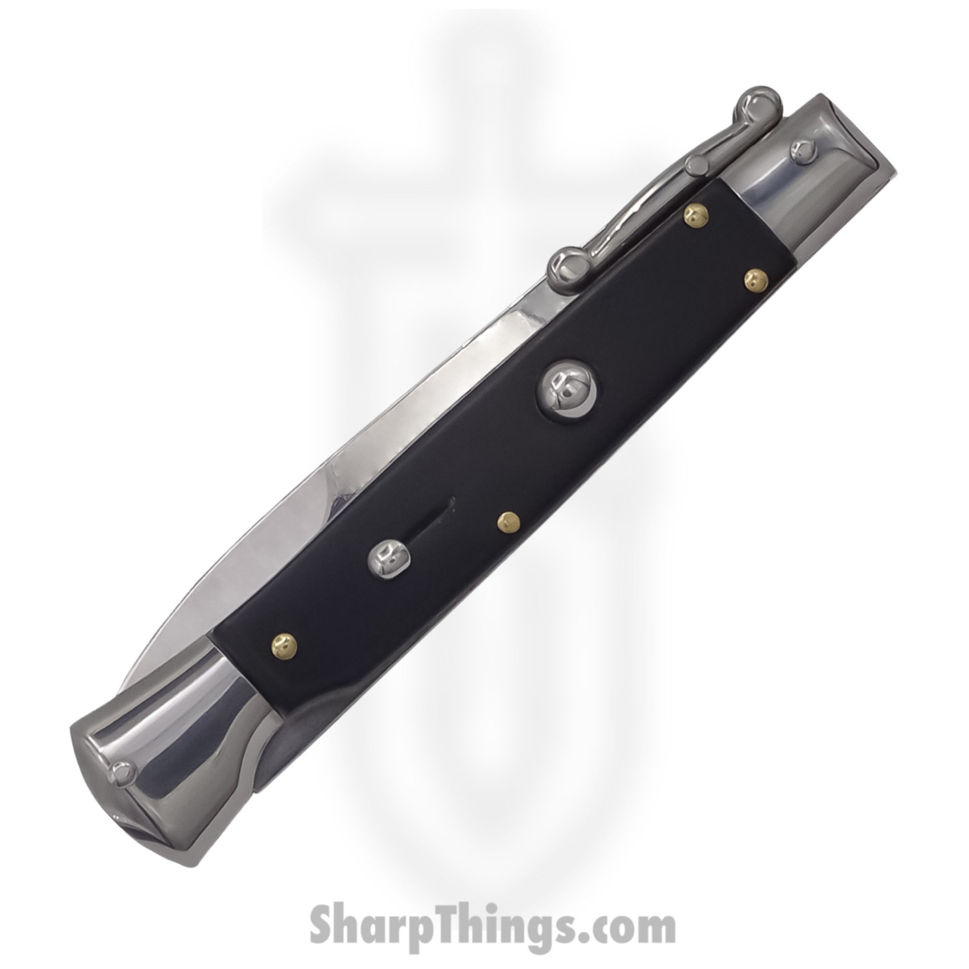 Steel River Knives - SBSGPMBH - Premium 9in Stiletto - Swinguard Lockback Auto - 440 Clip Point - Black Horn - Image 3