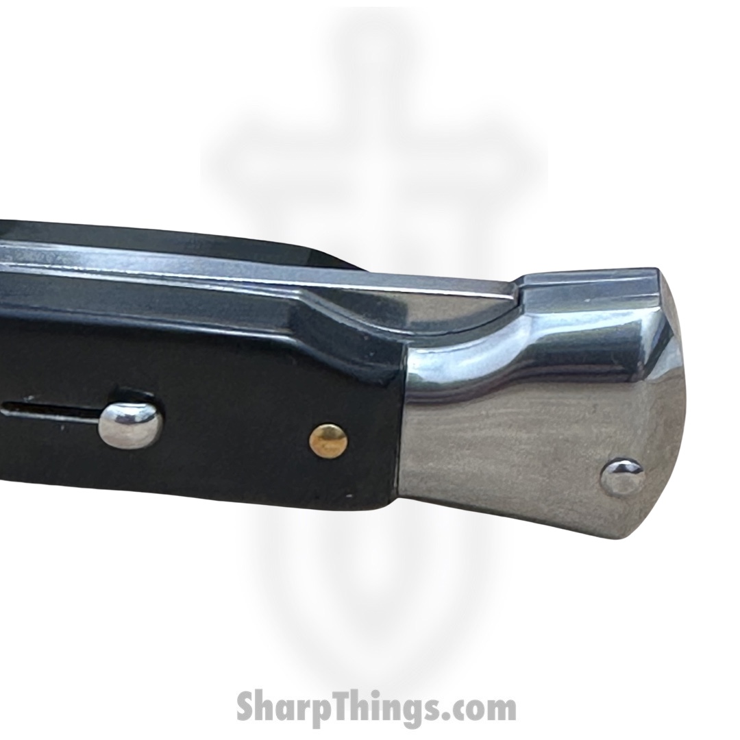 Steel River Knives - SBSGPMDBH - Premium 9in Stiletto - Swinguard Lockback Auto - 440 Damascus Clip Point - Black Horn - Image 6