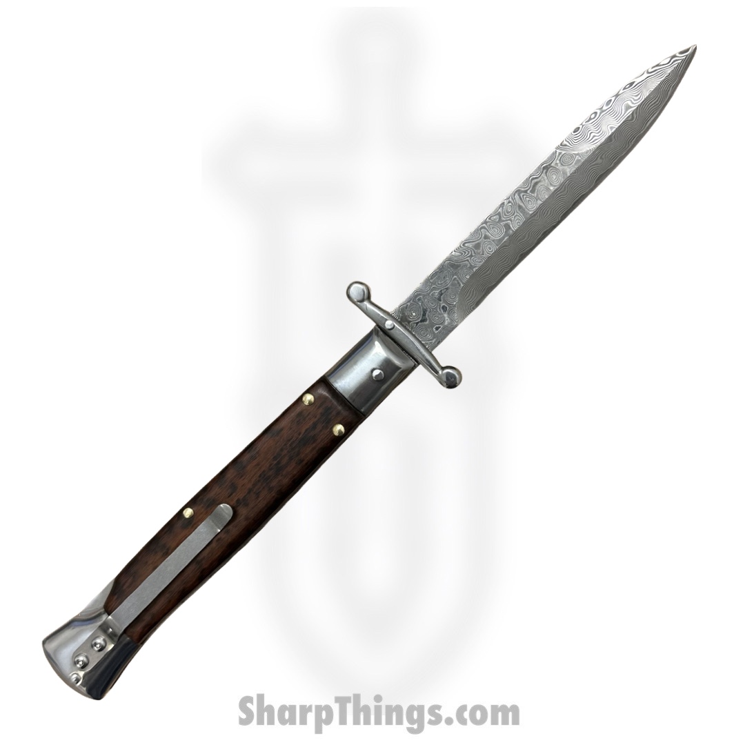 Steel River Knives - SBSGPMDSW - Premium 9in Stiletto - Swinguard Lockback Auto - 440 Damascus Clip Point - Snakewood - Image 5