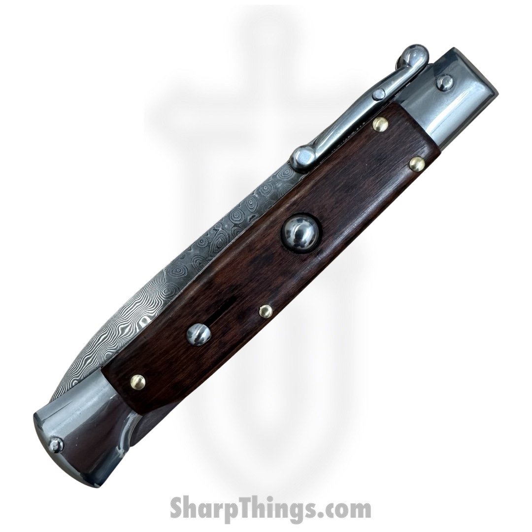 Steel River Knives - SBSGPMDSW - Premium 9in Stiletto - Swinguard Lockback Auto - 440 Damascus Clip Point - Snakewood - Image 4
