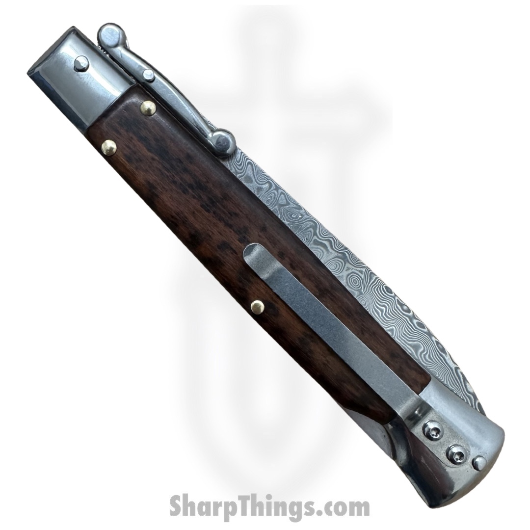 Steel River Knives - SBSGPMDSW - Premium 9in Stiletto - Swinguard Lockback Auto - 440 Damascus Clip Point - Snakewood - Image 3