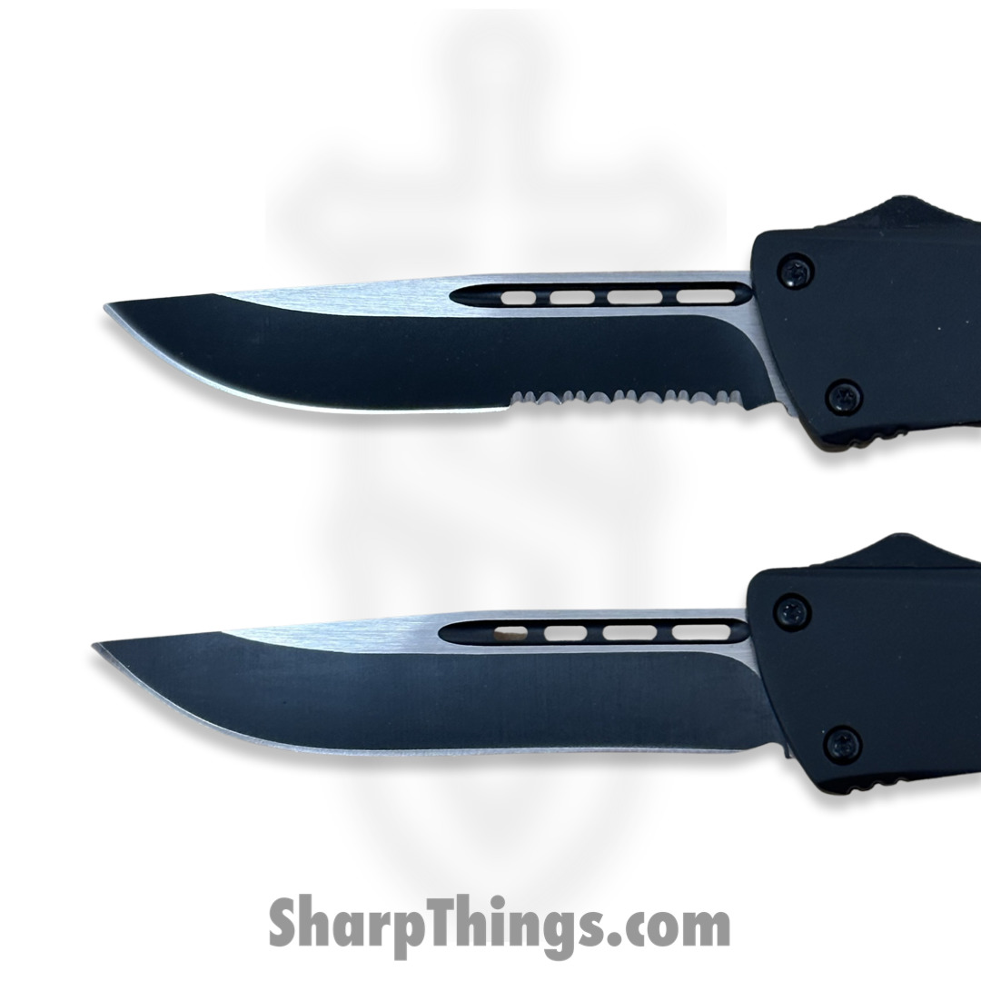 Steel River Knives - SBT17DPSBK - Tyranny OTF Auto - 440 2 Tone Drop Point Serrated - Black