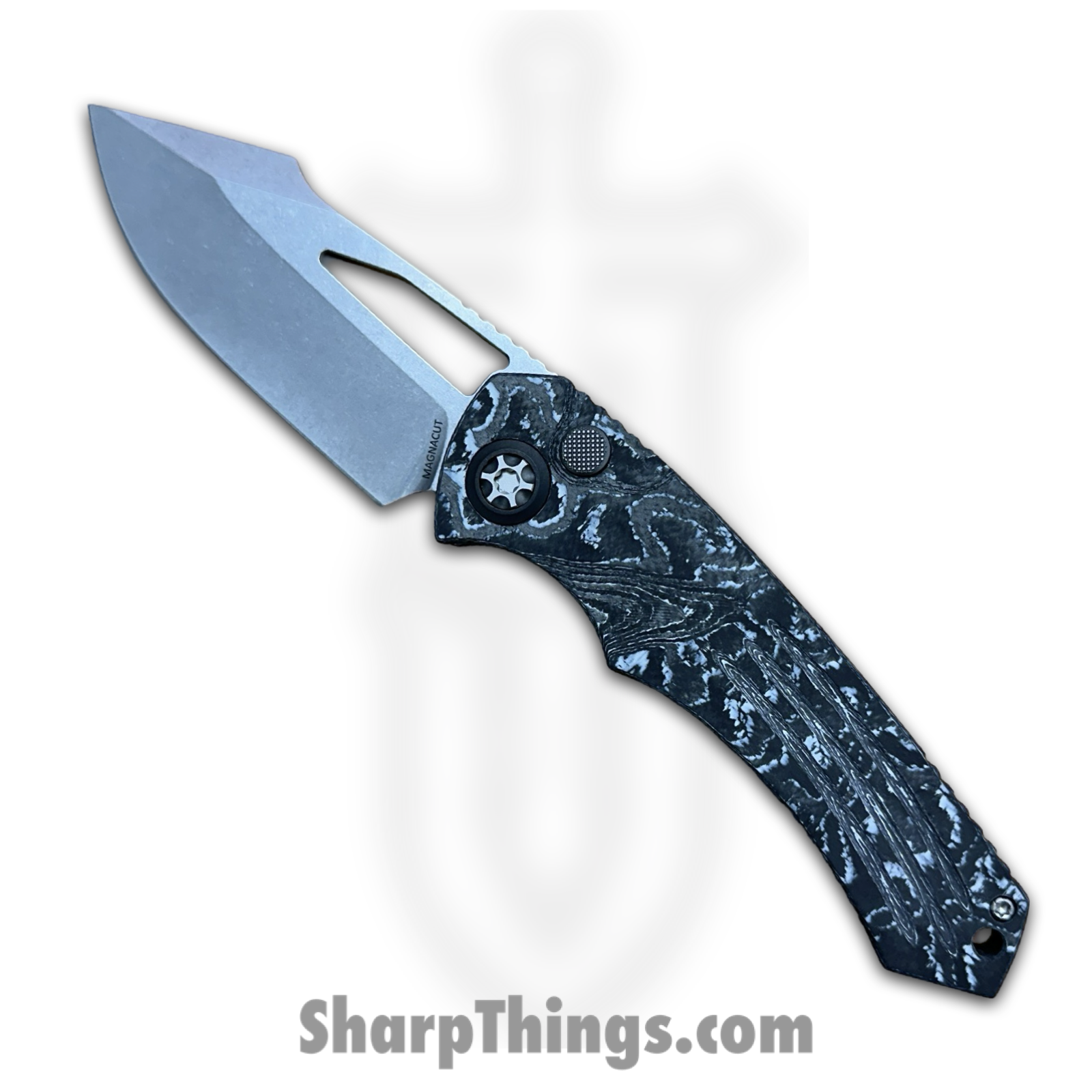 Heretic Knives - H046-2A-WT/CC - Pariah - Folding Knife - MagnaCut Stonewash Drop Point - Carbon Fiber - Black White