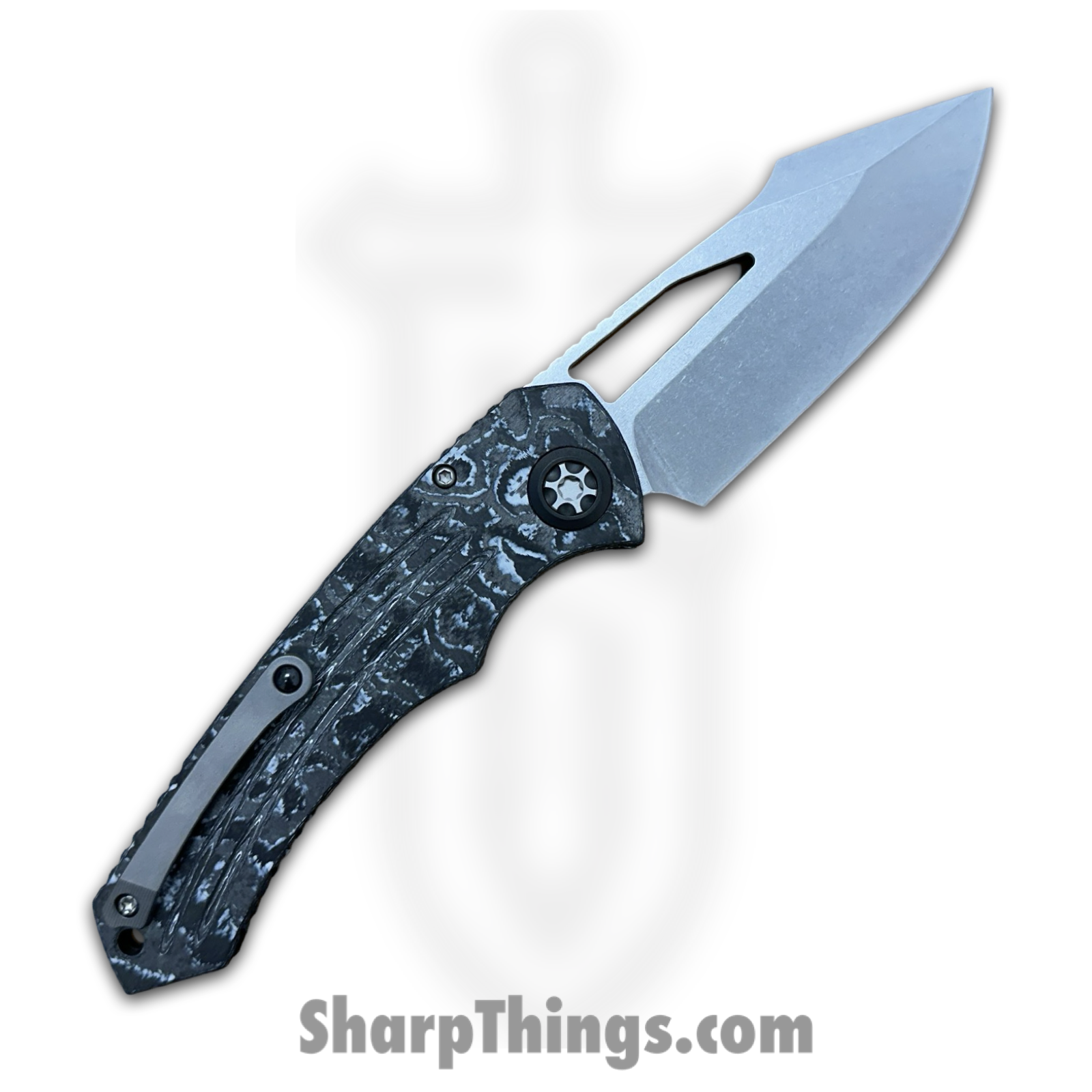 Heretic Knives - H046-2A-WT/CC - Pariah - Folding Knife - MagnaCut Stonewash Drop Point - Carbon Fiber - Black White - Image 2