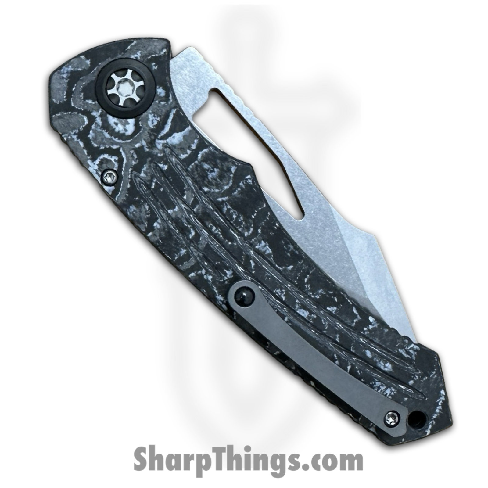 Heretic Knives - H046-2A-WT/CC - Pariah - Folding Knife - MagnaCut Stonewash Drop Point - Carbon Fiber - Black White - Image 4