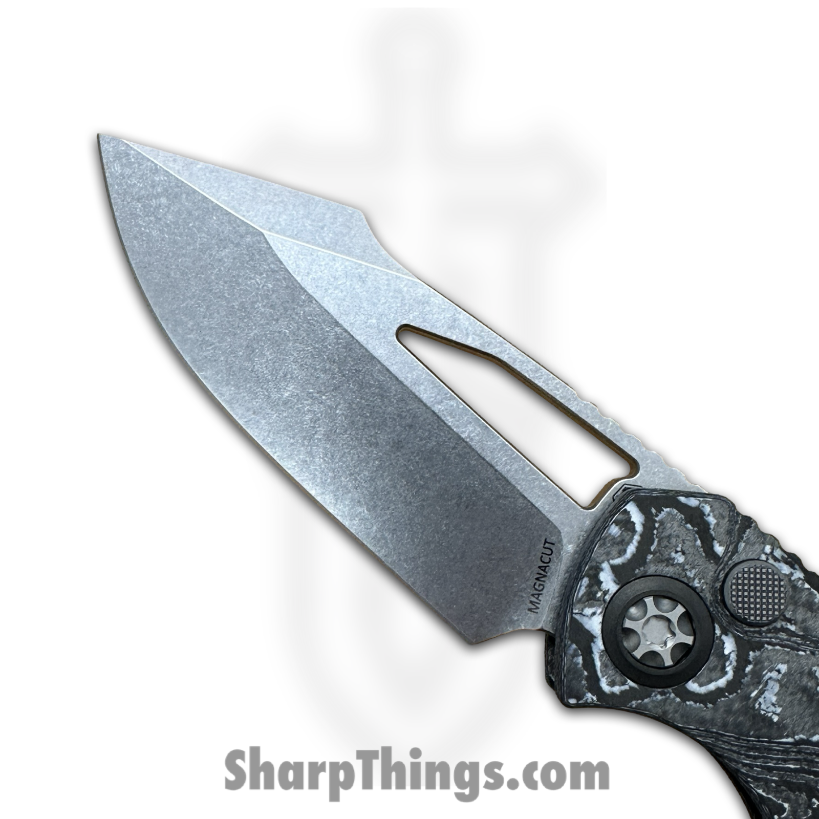Heretic Knives - H046-2A-WT/CC - Pariah - Folding Knife - MagnaCut Stonewash Drop Point - Carbon Fiber - Black White - Image 5