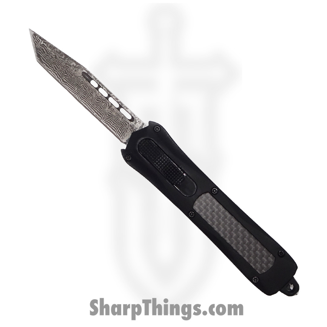 Steel River Knives - sba163tddbk - Mini Sidewinder OTF Auto - 440c Damascus Tanto - Aluminum - Black