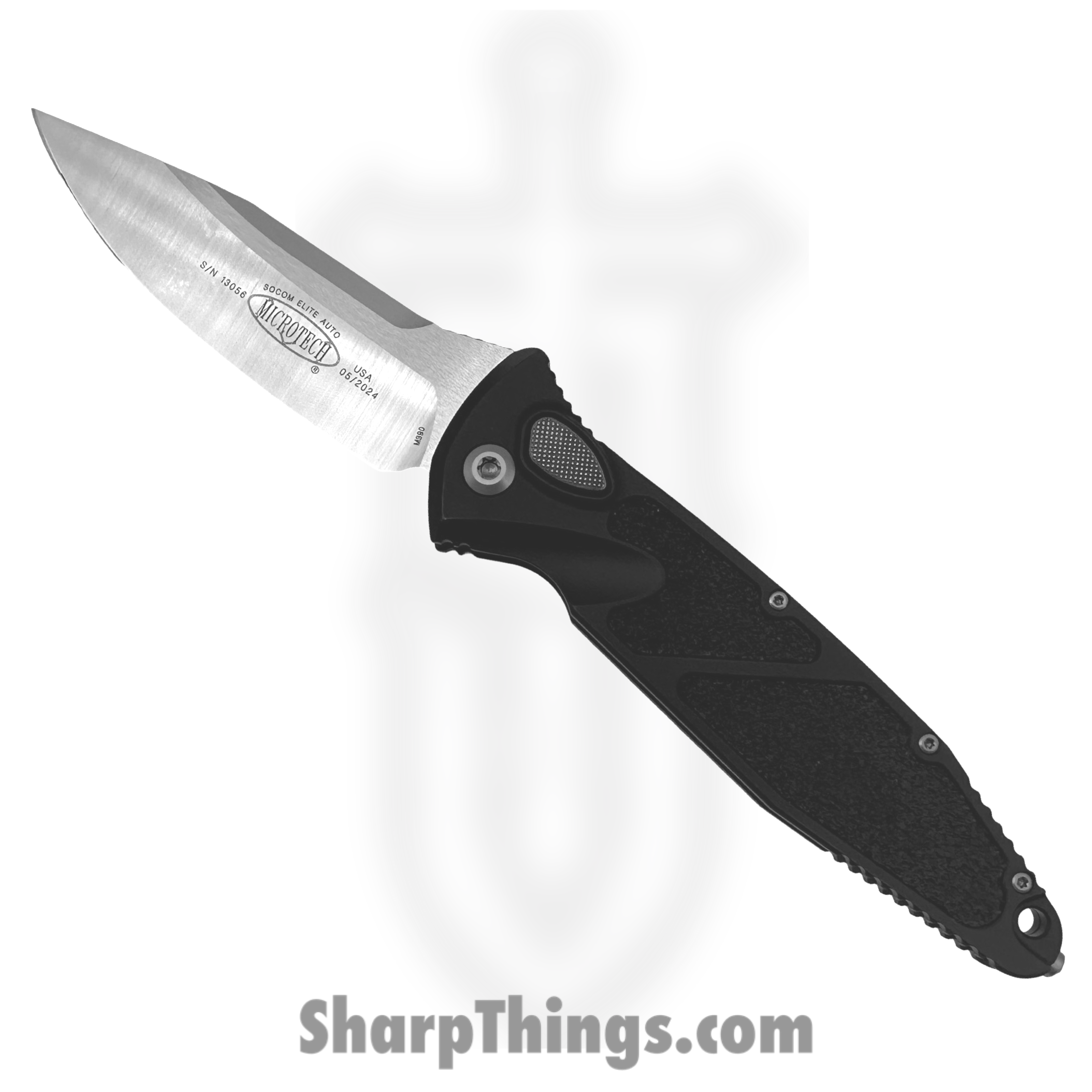 Microtech - 160A-4 - Socom Elite - Automatic Knife - Satin Drop Point - Aluminum with Inserts - Black