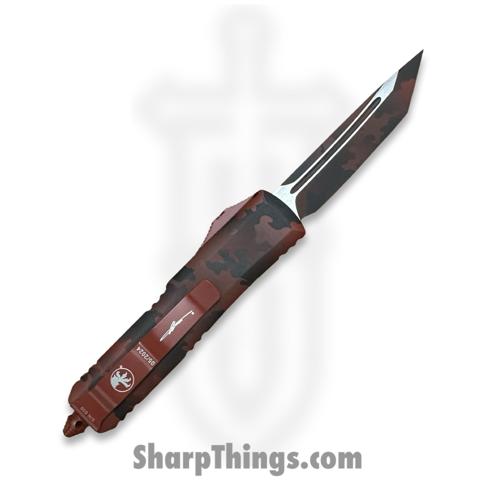 Microtech - 233-1RCS - UTX-85 Sig Series - OTF Auto - Red Camo Cerakote M390MK Tanto - 6061-T6 Aluminum - Red Camo - Image 2
