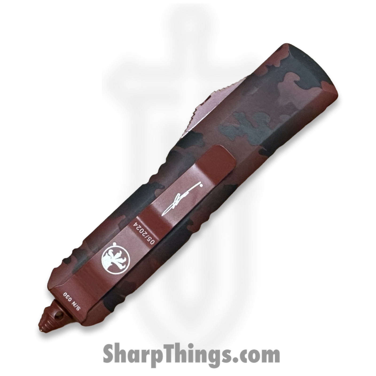Microtech - 233-1RCS - UTX-85 Sig Series - OTF Auto - Red Camo Cerakote M390MK Tanto - 6061-T6 Aluminum - Red Camo - Image 4