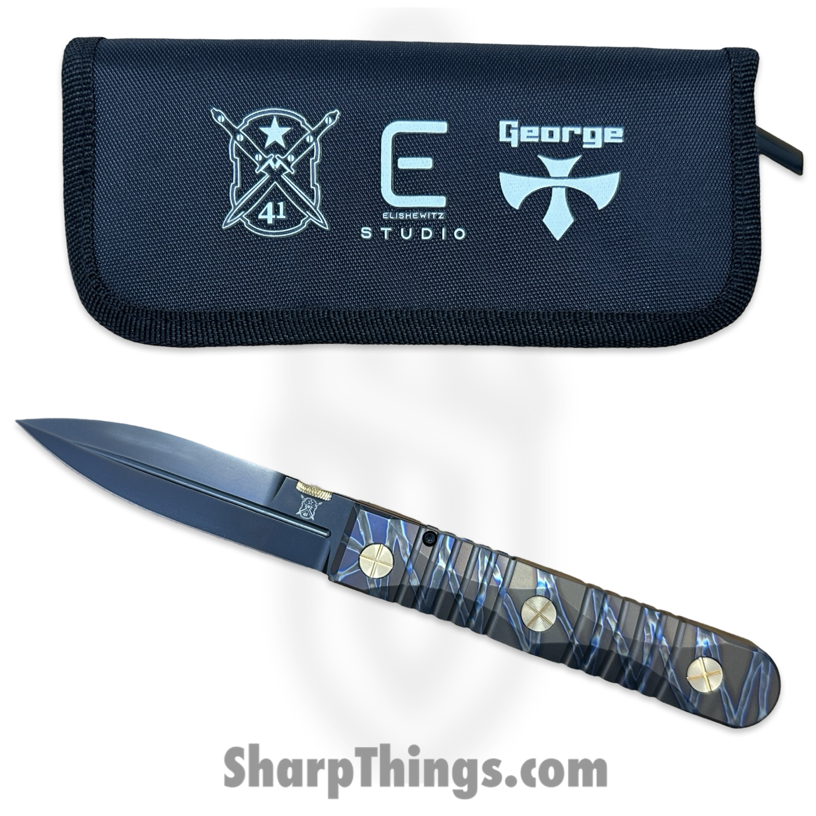 Elishewitz Studio - EK-IF-DG-TS - EK Integral Folder Les George Collab - Folding Knife - M390 Coated Dagger - Titanium - Black Tiger Stripe - Image 10