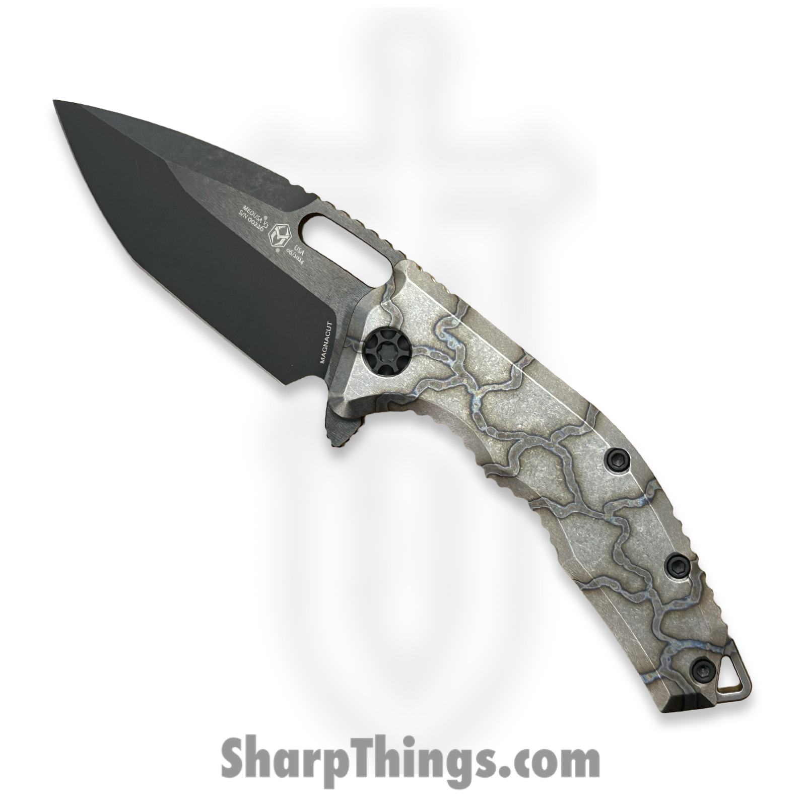 Heretic Knives - H009-6A-FTI - Medusa - Folding Knife - MagnaCut DLC Tanto - Titanium Frame - Flamed