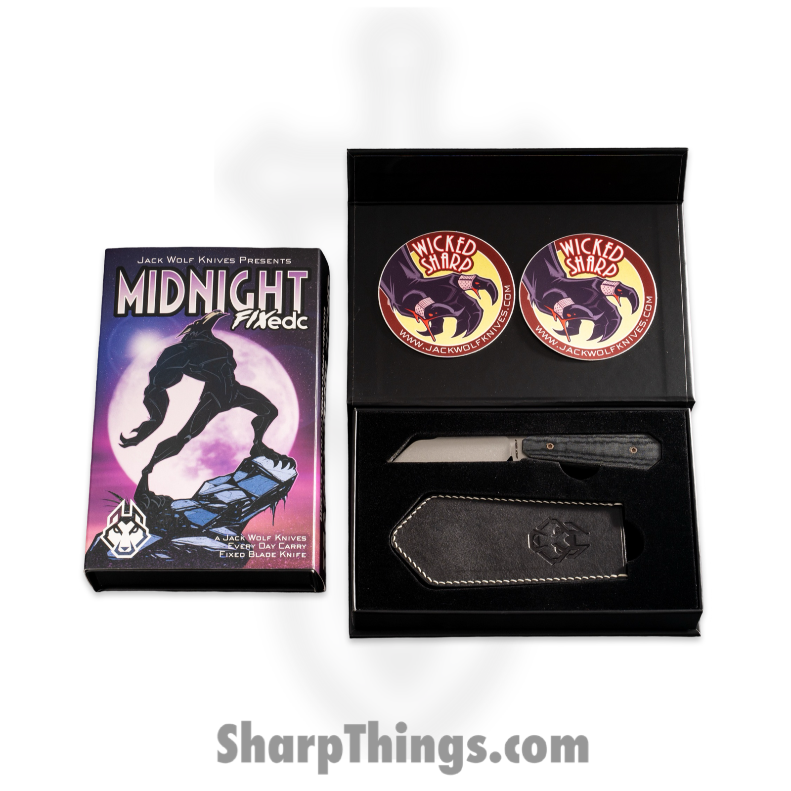 Jack Wolf Knives - FIXEDCBK - Midnight FIXedc - Fixed Blade Knife - S90V Stonewashed Hollow Grind Sheepsfoot - Polished Linen Micarta - Black - Image 5