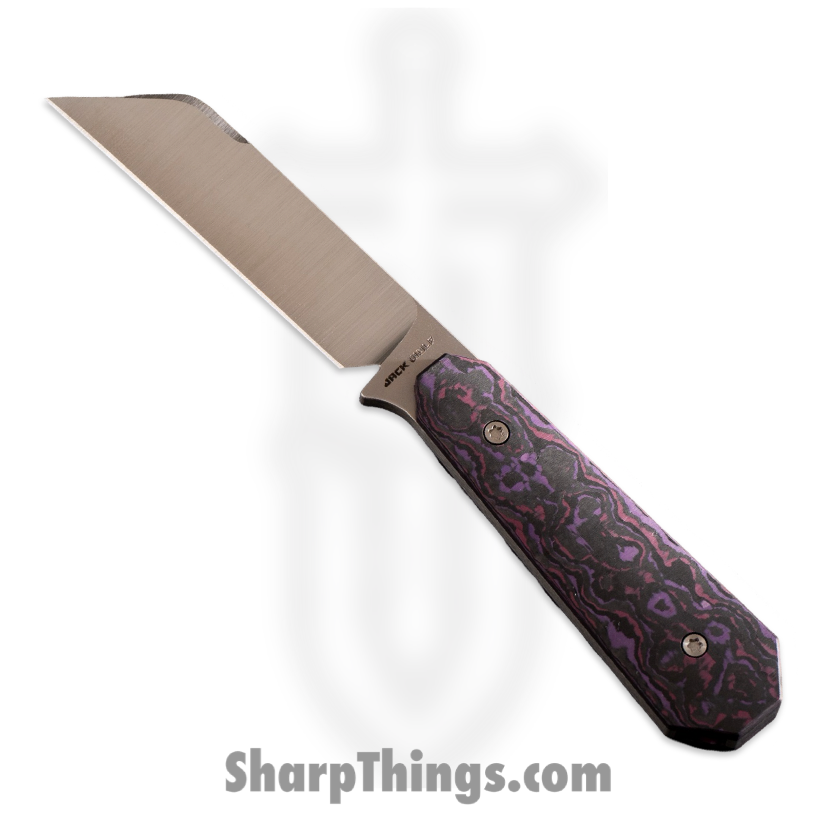 Jack Wolf Knives - FIXEDCPH - Midnight FIXedc - Fixed Blade Knife - S90V Satin Hollow Grind Sheepsfoot - Purple Haze Fat CF - Purple