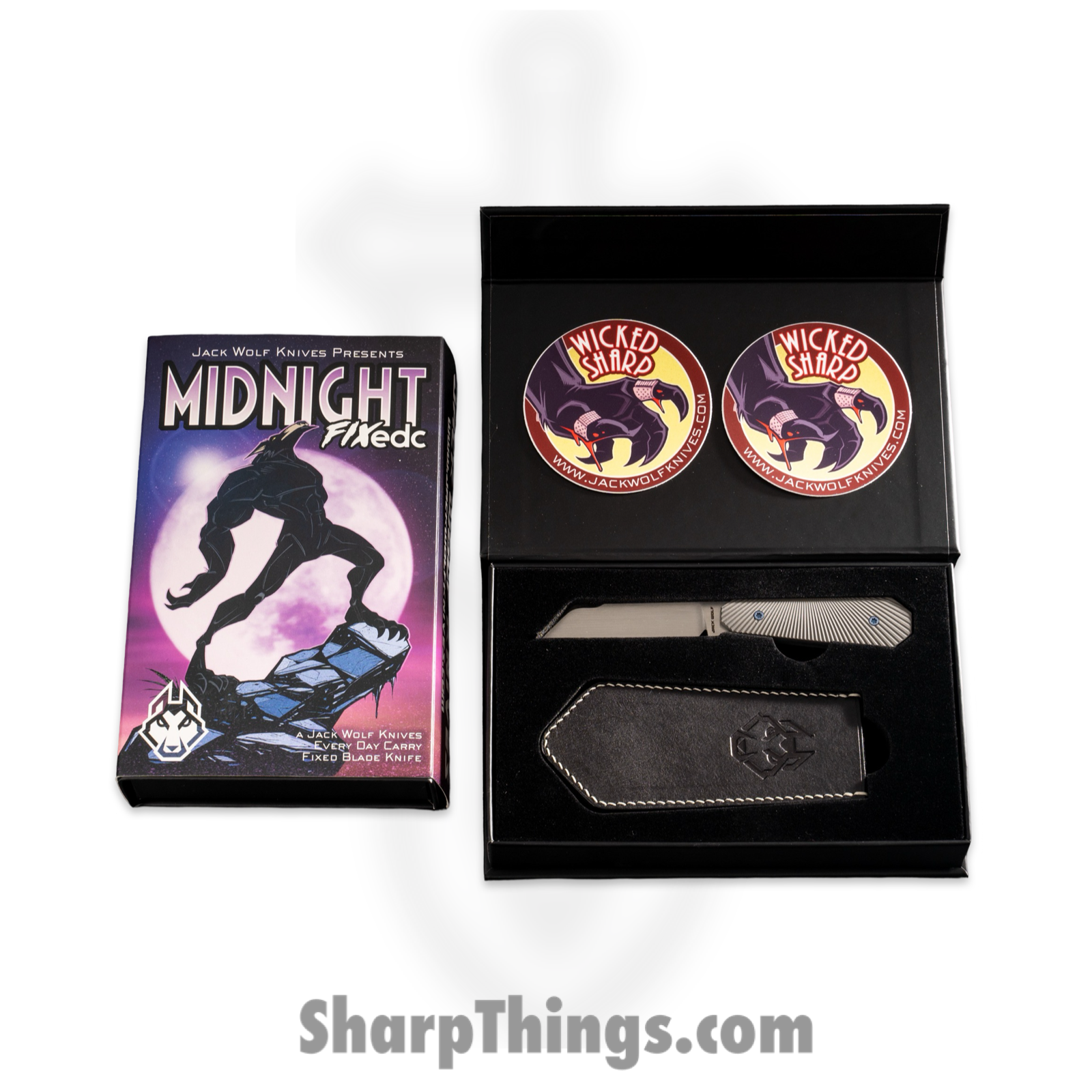 Jack Wolf Knives - FIXEDCSB - Midnight FIXedc - Fixed Blade Knife - S90V Hand Satin Hollow Grind Sheepsfoot - Milled Ti Starburst - Gray - Image 6
