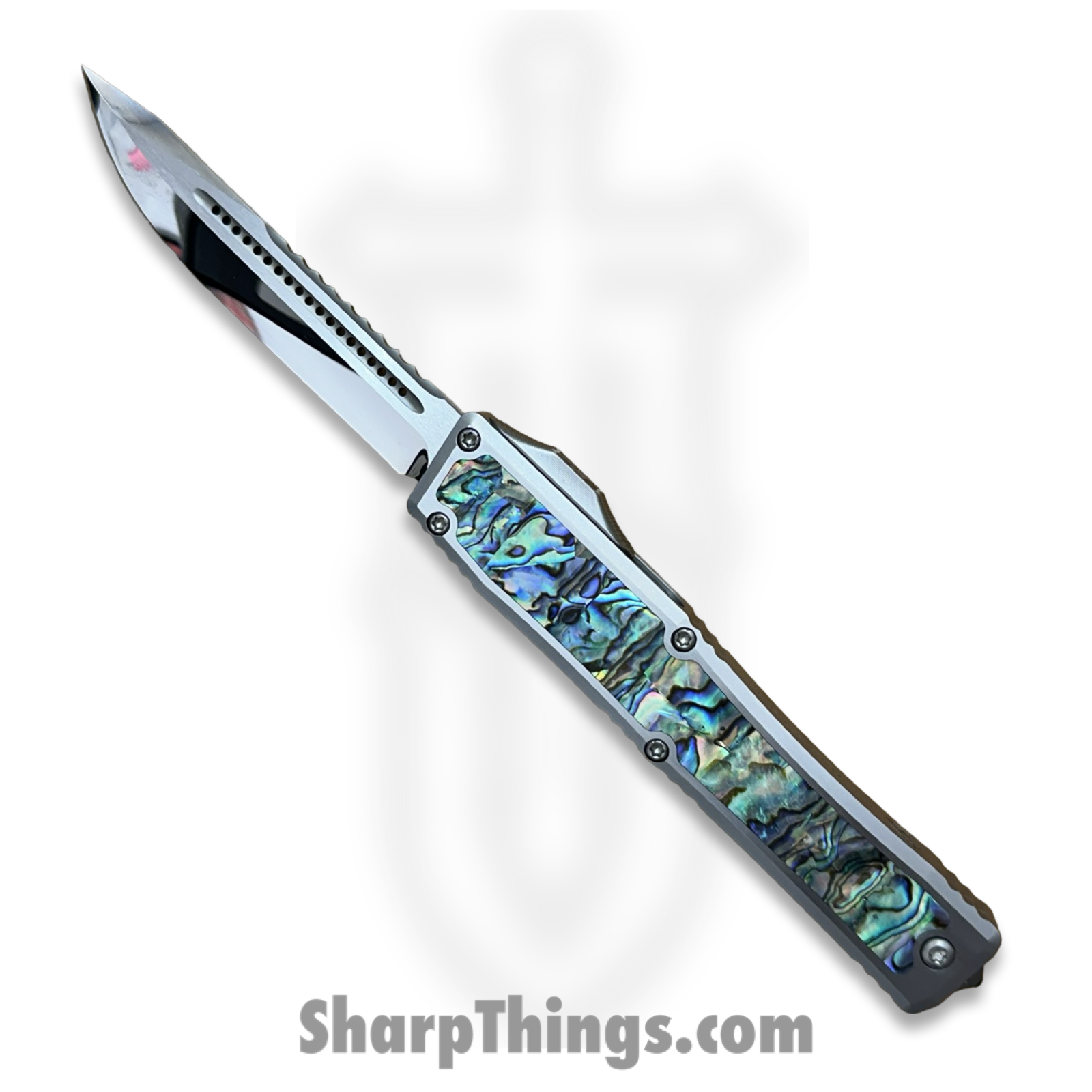 Heretic Knives - NYXCSTM524 - NYX Custom - OTF Auto - Mirror Polish M390 Clip Point - SS Frame w Abalone Inlays - Polished