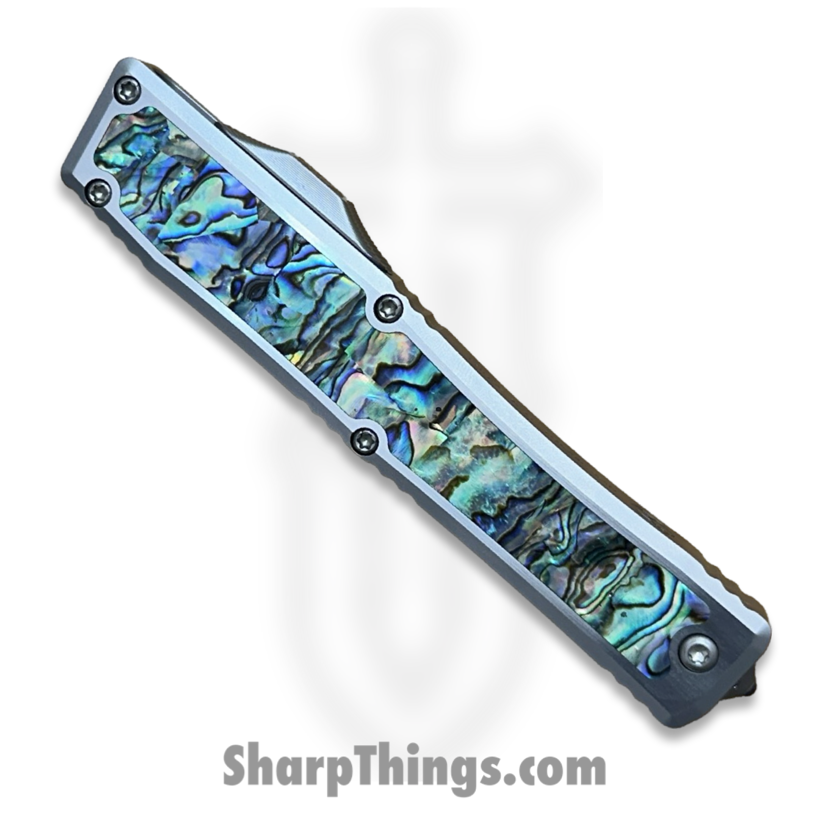 Heretic Knives - NYXCSTM524 - NYX Custom - OTF Auto - Mirror Polish M390 Clip Point - SS Frame w Abalone Inlays - Polished - Image 5